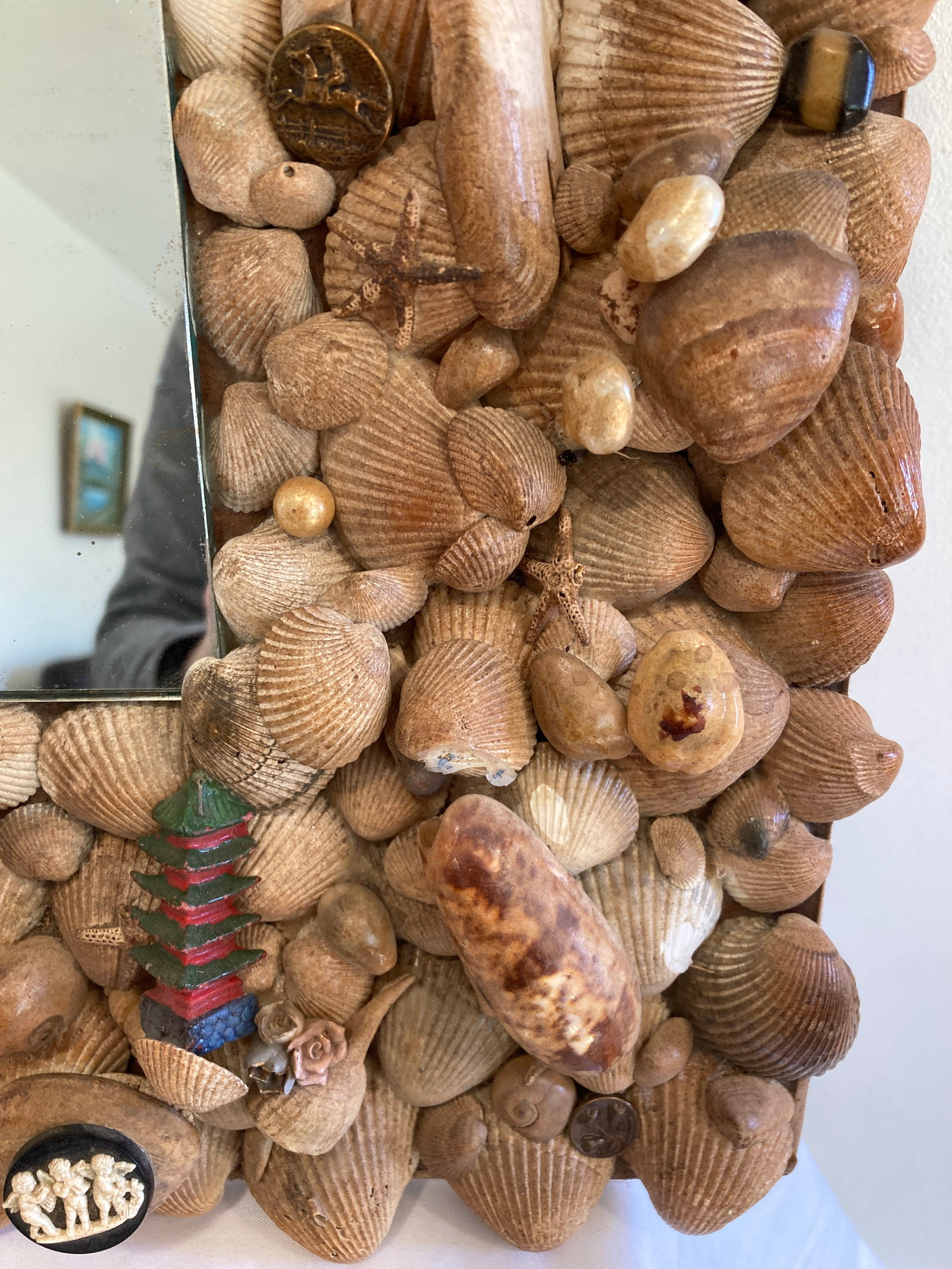 Handcrafted Vintage Seashell Wall Mirror, Coastal Folk Art - 4