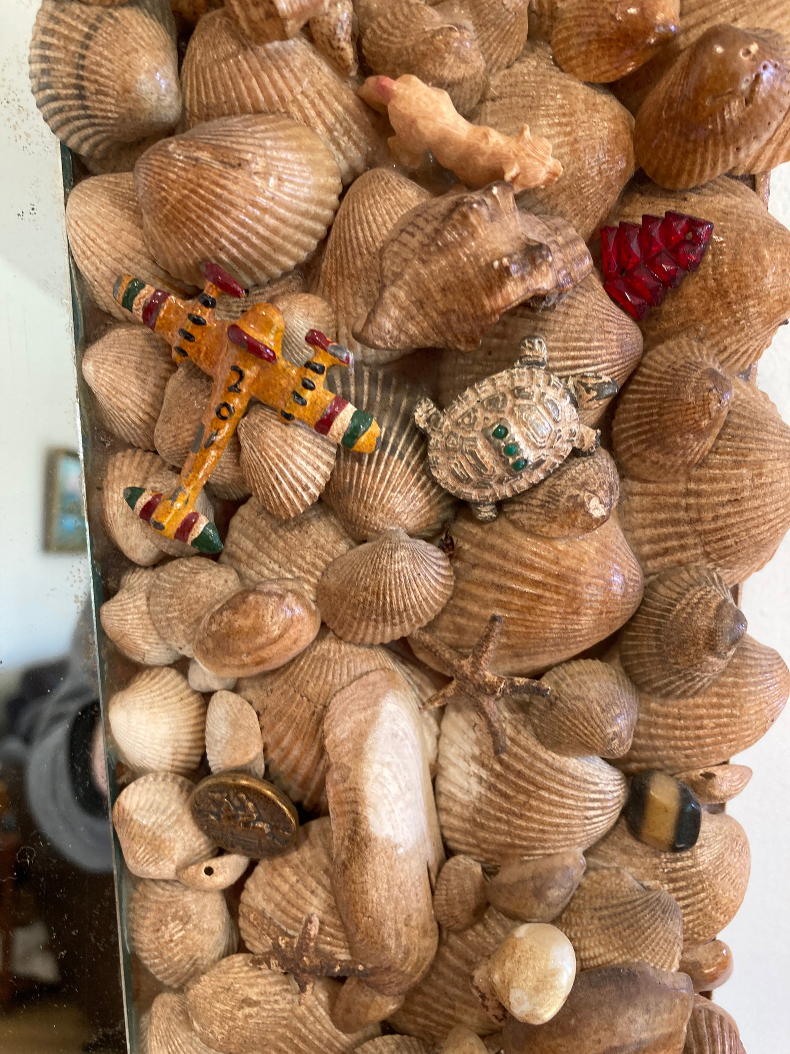 Handcrafted Vintage Seashell Wall Mirror, Coastal Folk Art - 6
