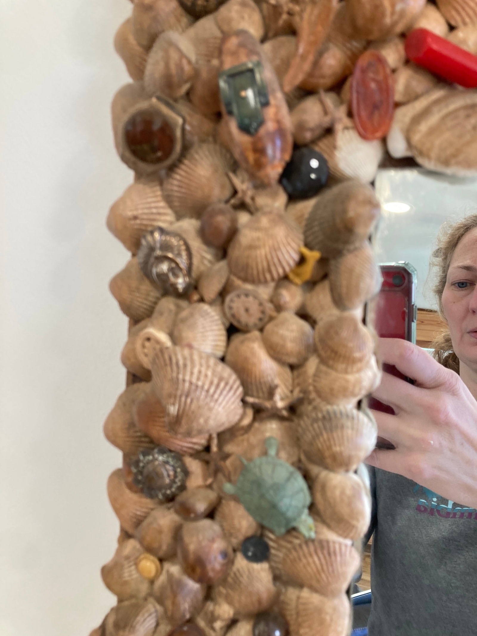 Handcrafted Vintage Seashell Wall Mirror, Coastal Folk Art - 8
