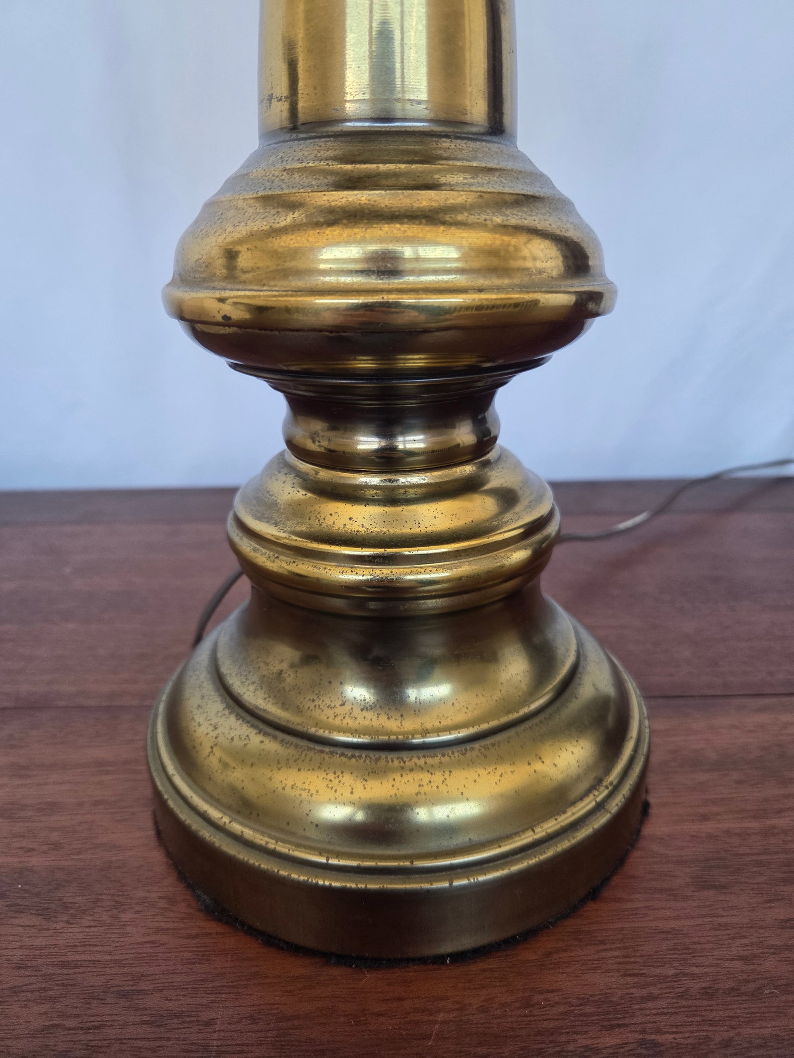 1940s Hollywood Regency Neoclassical Brass 3-Light Table Lamp W/ Fabric Fringe Shade - 6