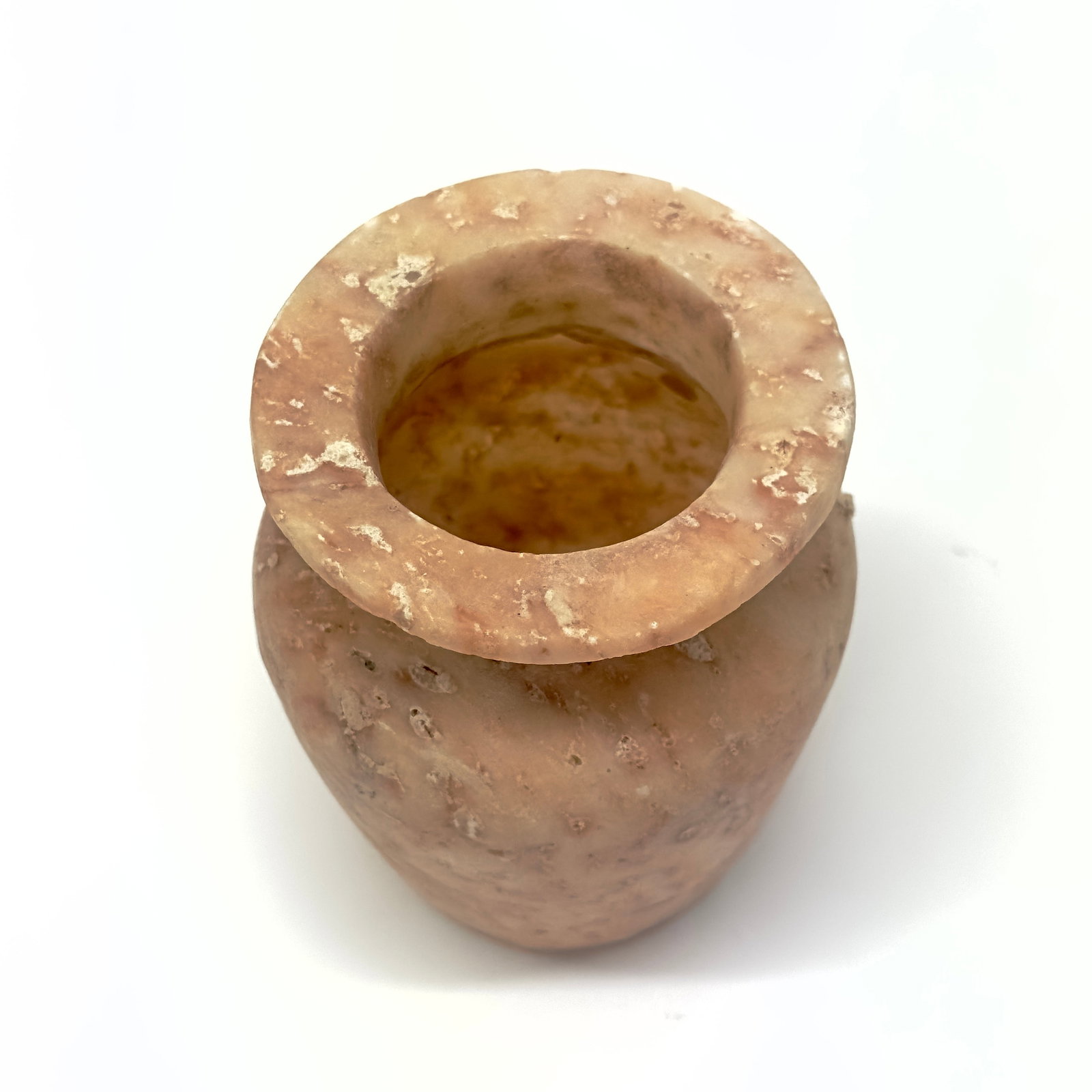 Antique Hand-Carved Pink Alabaster Vessel, Egyptian - 4