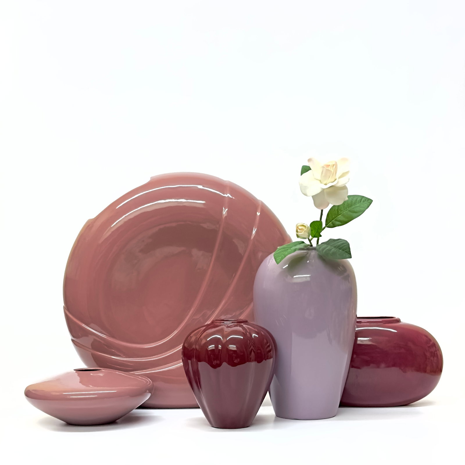 Monolithic Symphony in Mauve Lavender and Deep Cherry Vessels - Group of 5 - 2