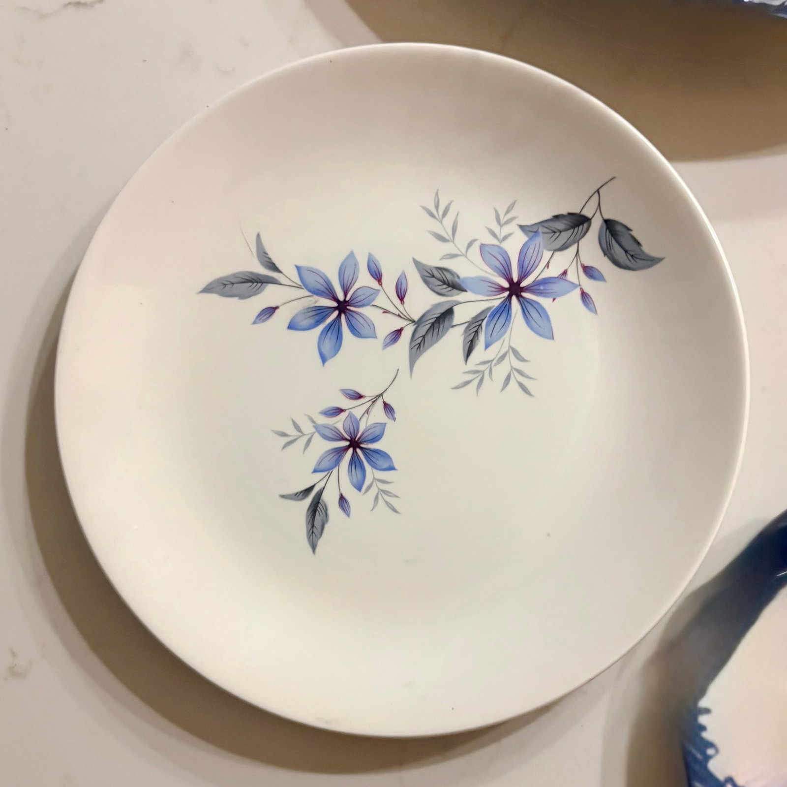 Mid 20th Century Purple and Blue Chinoiserie Blossom and Floral Wall Plate Curation, Set of 7 - 10