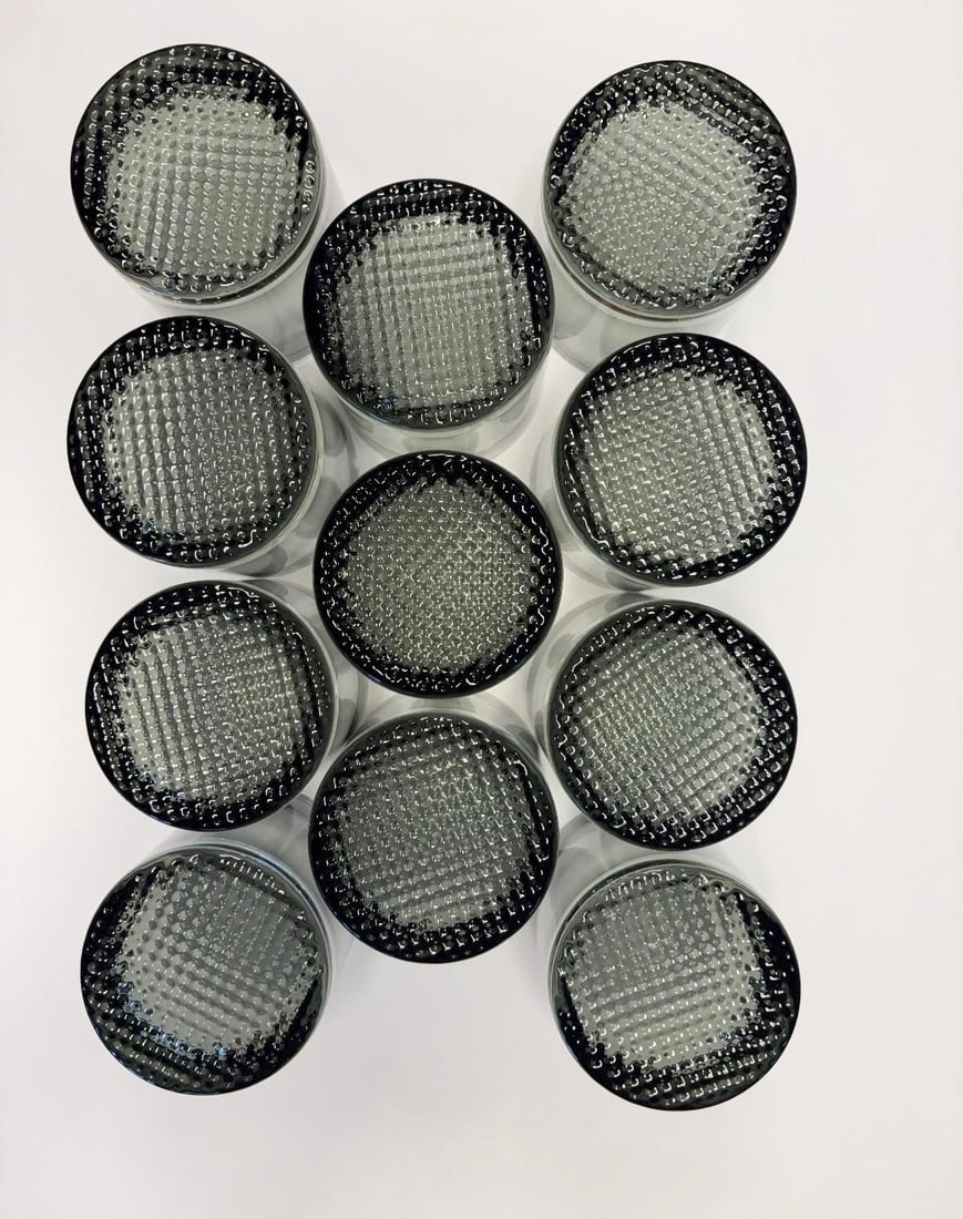 Mid 20th Century Mid-Century Scandinavian Smoked Glass Rocks Tumblers With Textured Bases - Set of 1 - 3