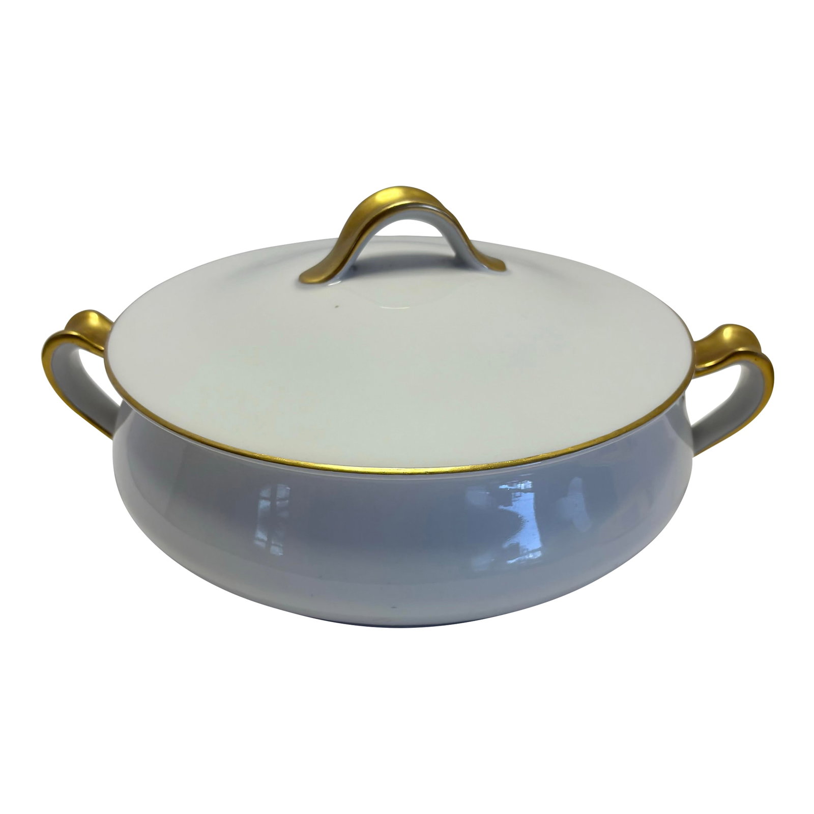 Antique Haviland Limoges French Porcelain Serving Set for Chas. Mayer & Co., Gilt Whiteware, C. 1900: An elegant antique French porcelain serving set by Haviland, produced in Limoges and decorated for the prestigious American retailer Chas. Mayer & Co. of Indianapolis. This refined two-piece set inclu