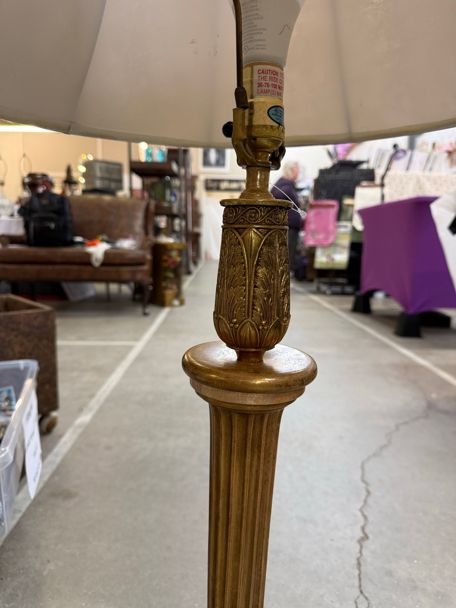 1960s Frederick Cooper Tall Gold Decorative Table Top Lamp W. Shade - 5
