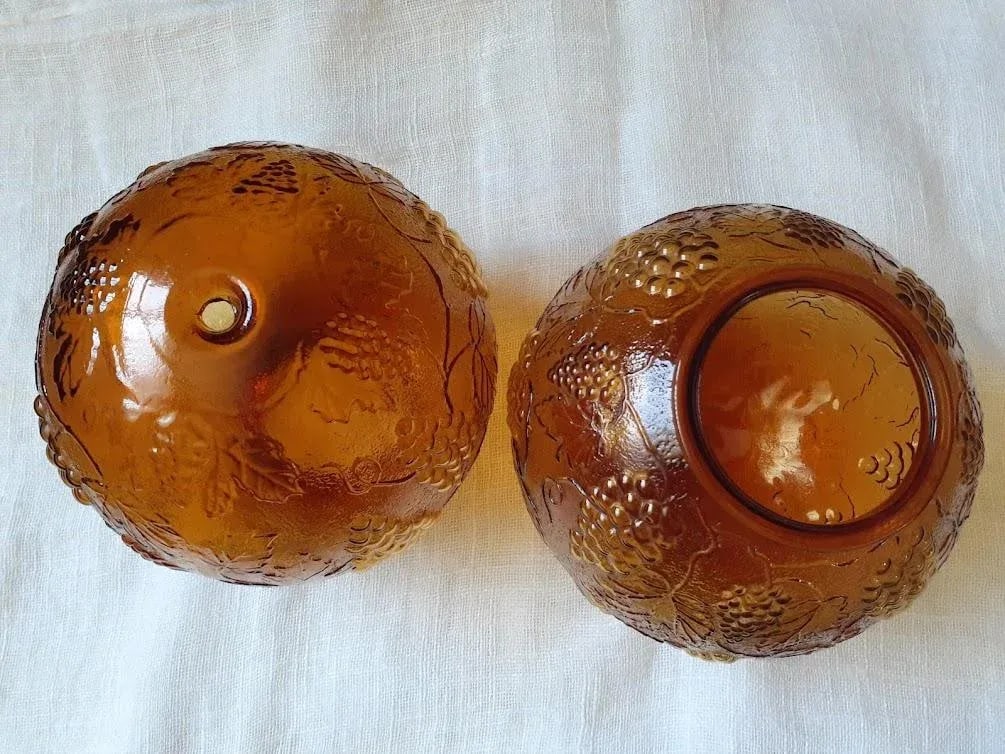 1970s Grapevine Design Amber Brown Glass Dome Light Fixtures - Pair - 3