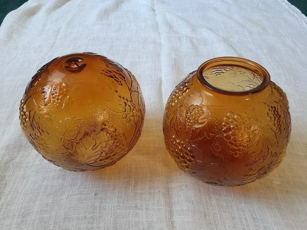1970s Grapevine Design Amber Brown Glass Dome Light Fixtures - Pair - 5