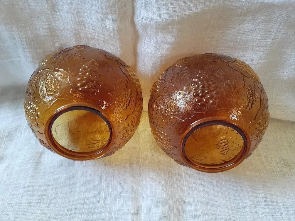 1970s Grapevine Design Amber Brown Glass Dome Light Fixtures - Pair - 8