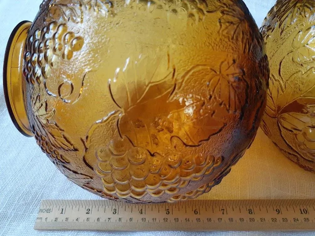 1970s Grapevine Design Amber Brown Glass Dome Light Fixtures - Pair - 9