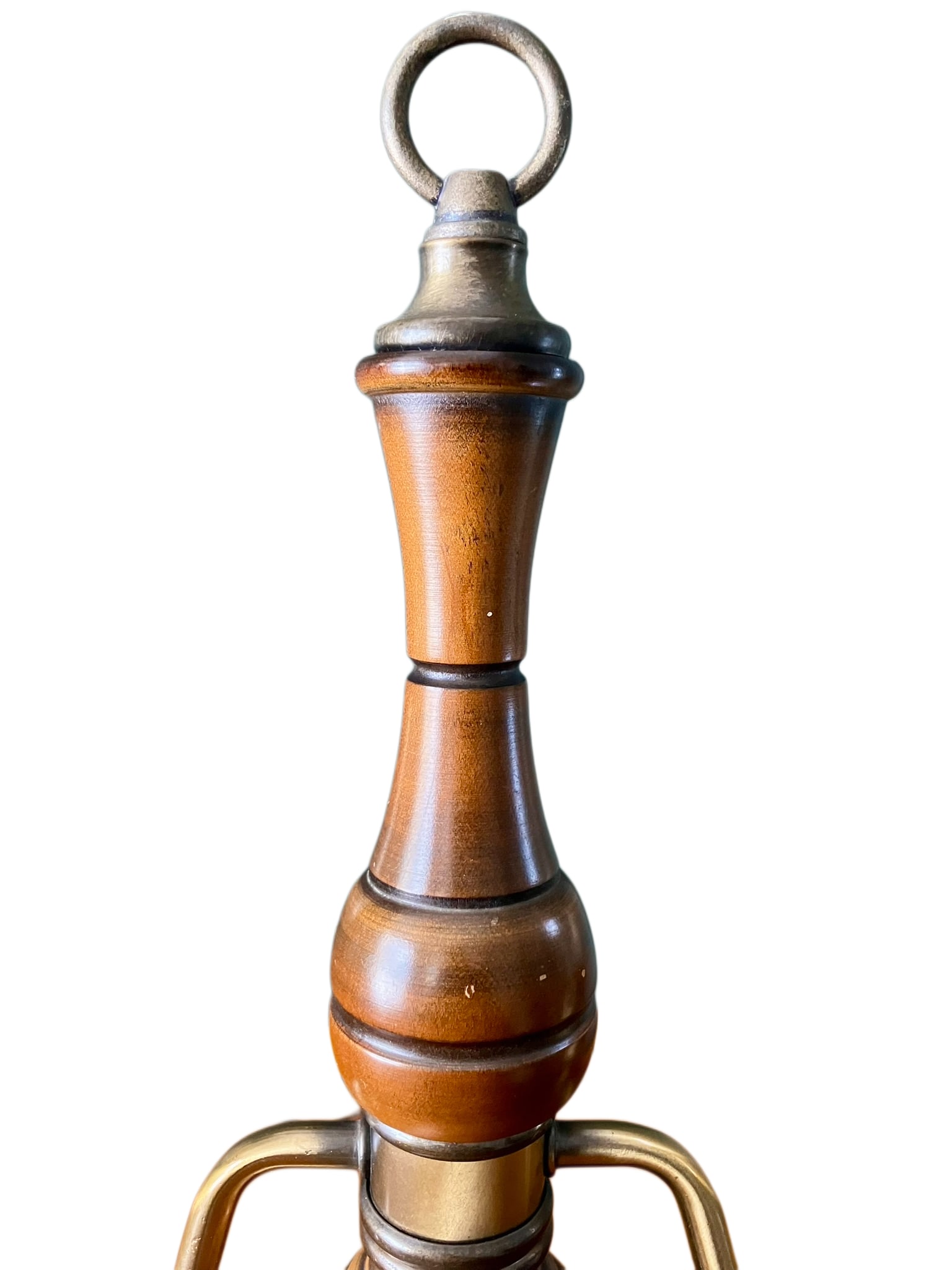Vintage Brass and Wood Candelabra With Two Hurricane Glass Shades - 8