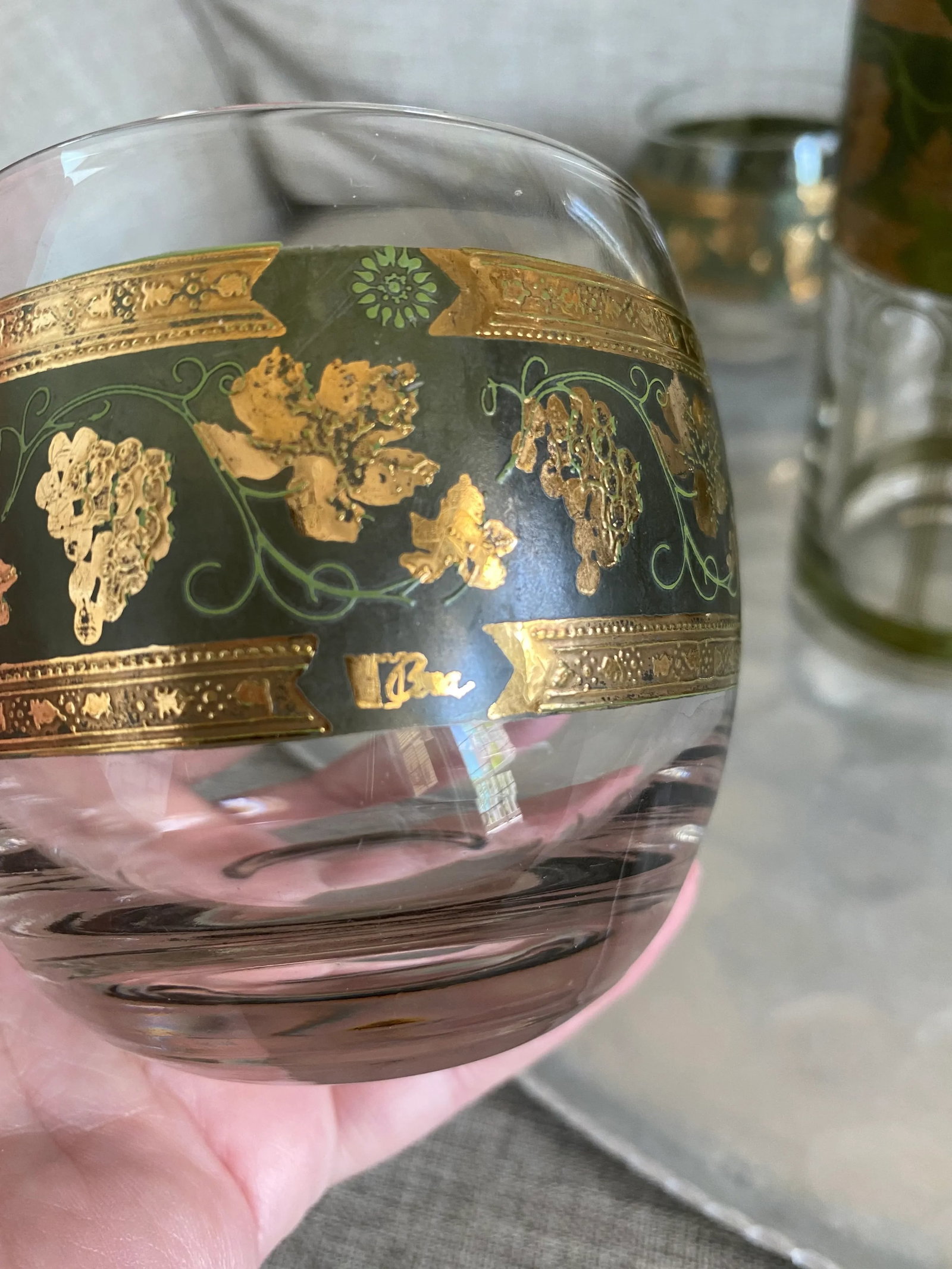1950s Cera Glass Golden Grapes Hollywood Regency Barware Set- 7 Pieces - 4