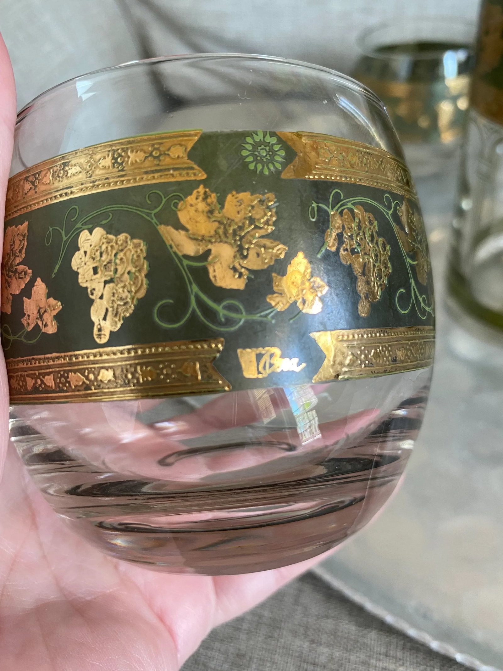 1950s Cera Glass Golden Grapes Hollywood Regency Barware Set- 7 Pieces - 5
