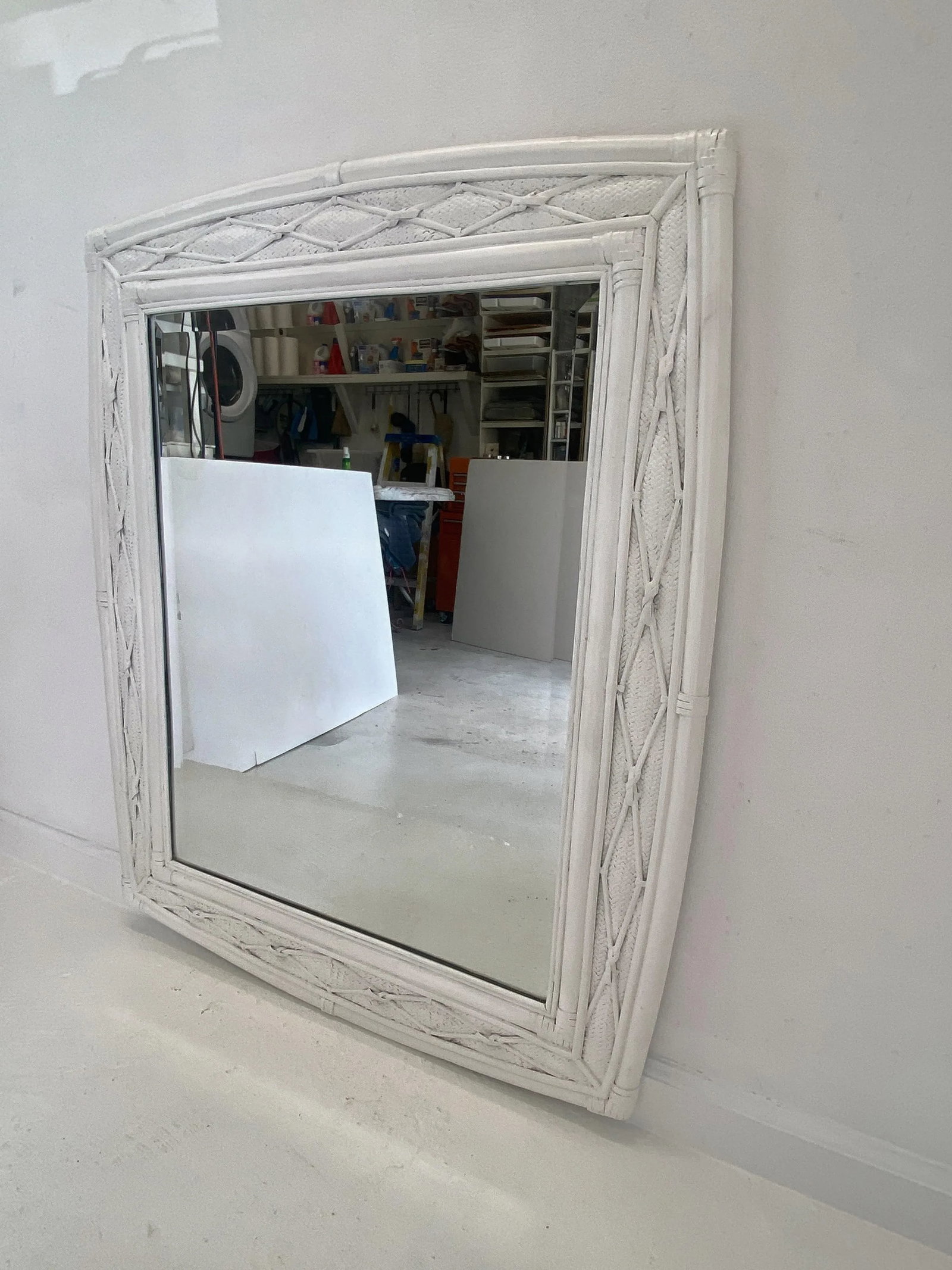 1980s Boho Chic White Bamboo and Rattan Mirror - 2