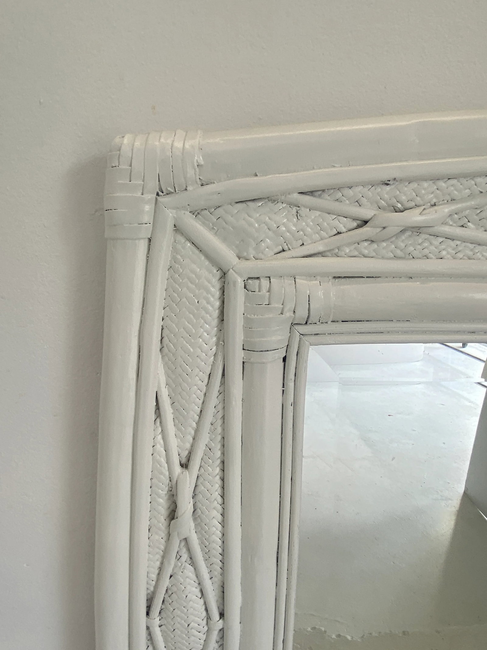 1980s Boho Chic White Bamboo and Rattan Mirror - 4