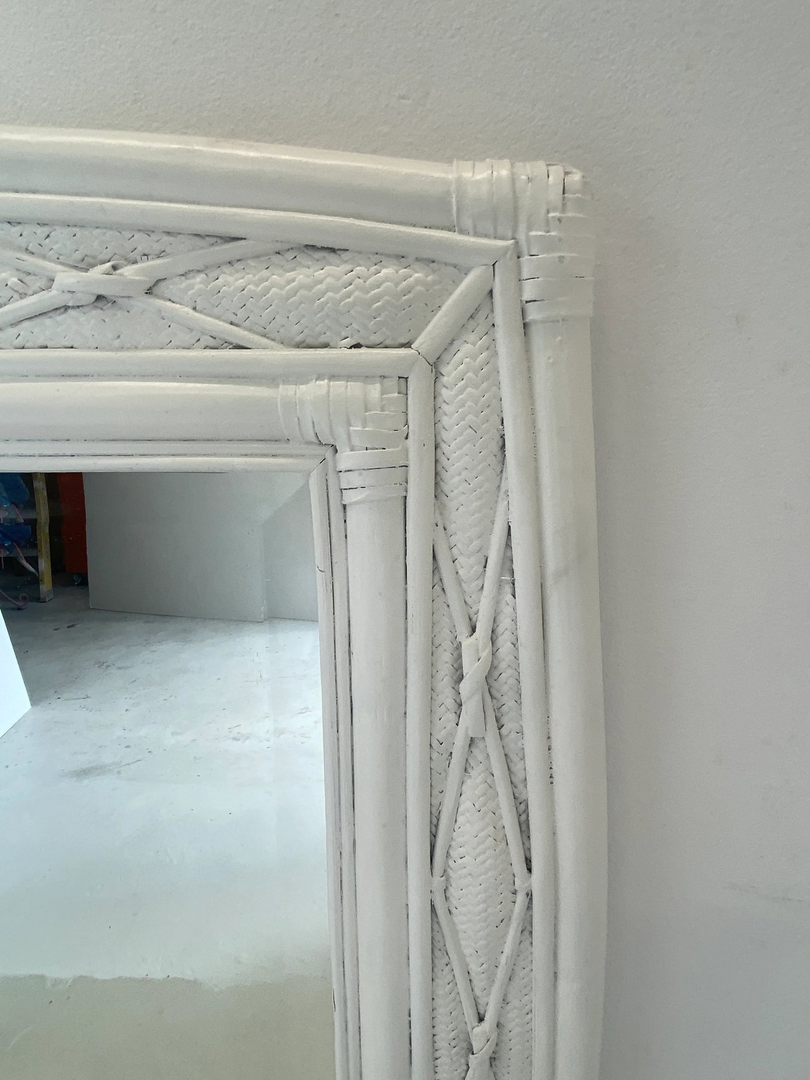 1980s Boho Chic White Bamboo and Rattan Mirror - 6