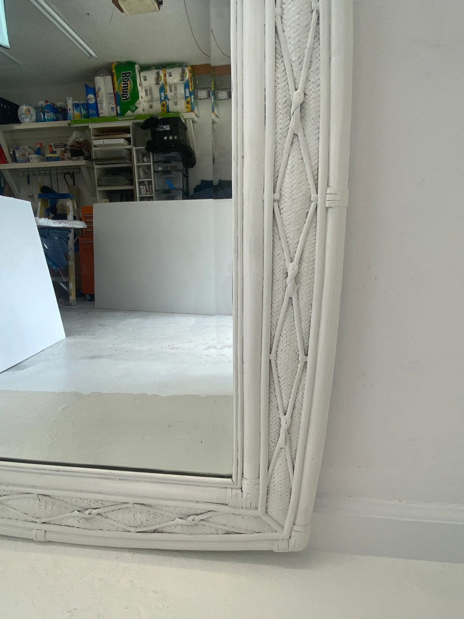 1980s Boho Chic White Bamboo and Rattan Mirror - 7