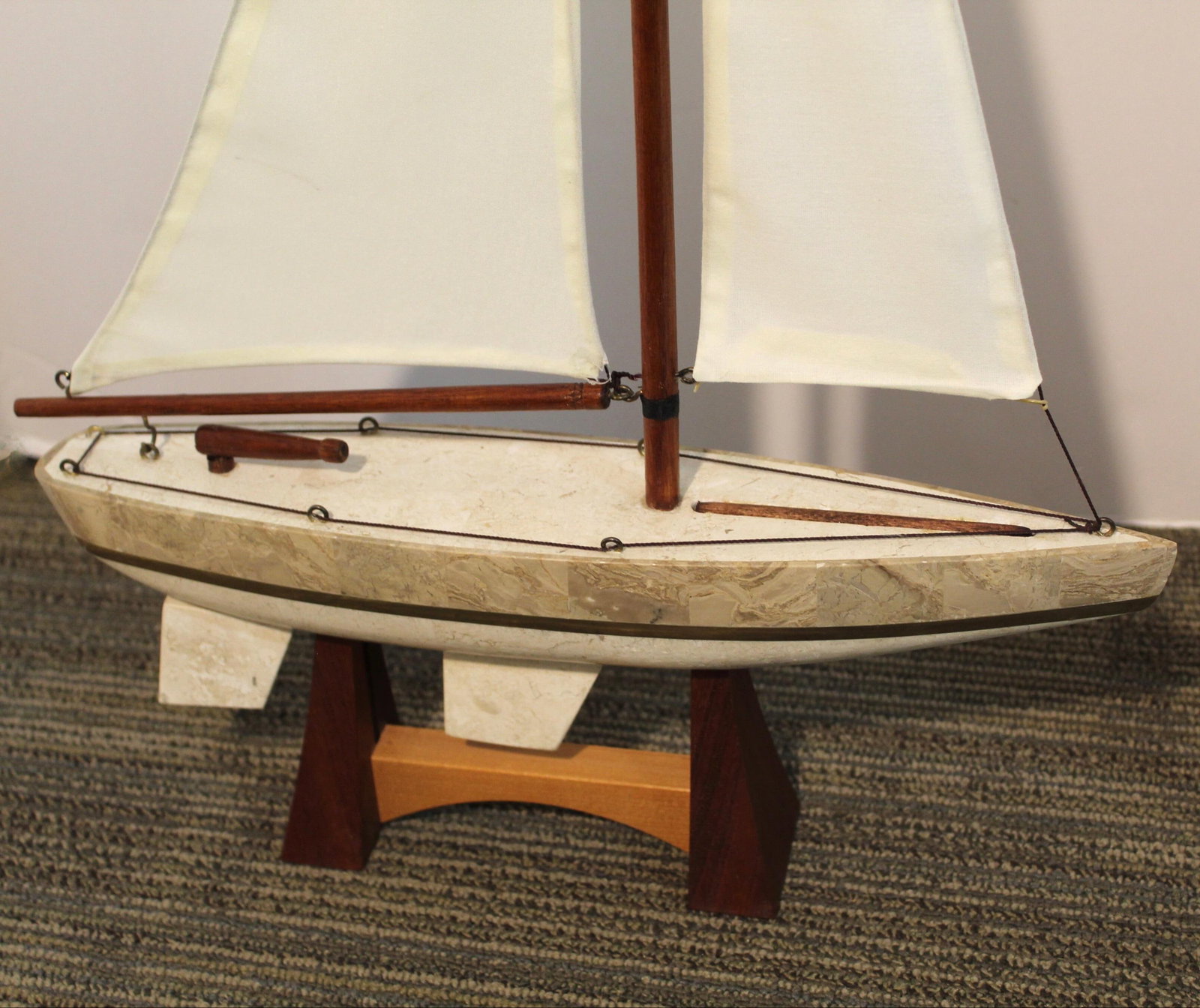 1980s Brass and Stone Sailboat Model - 6