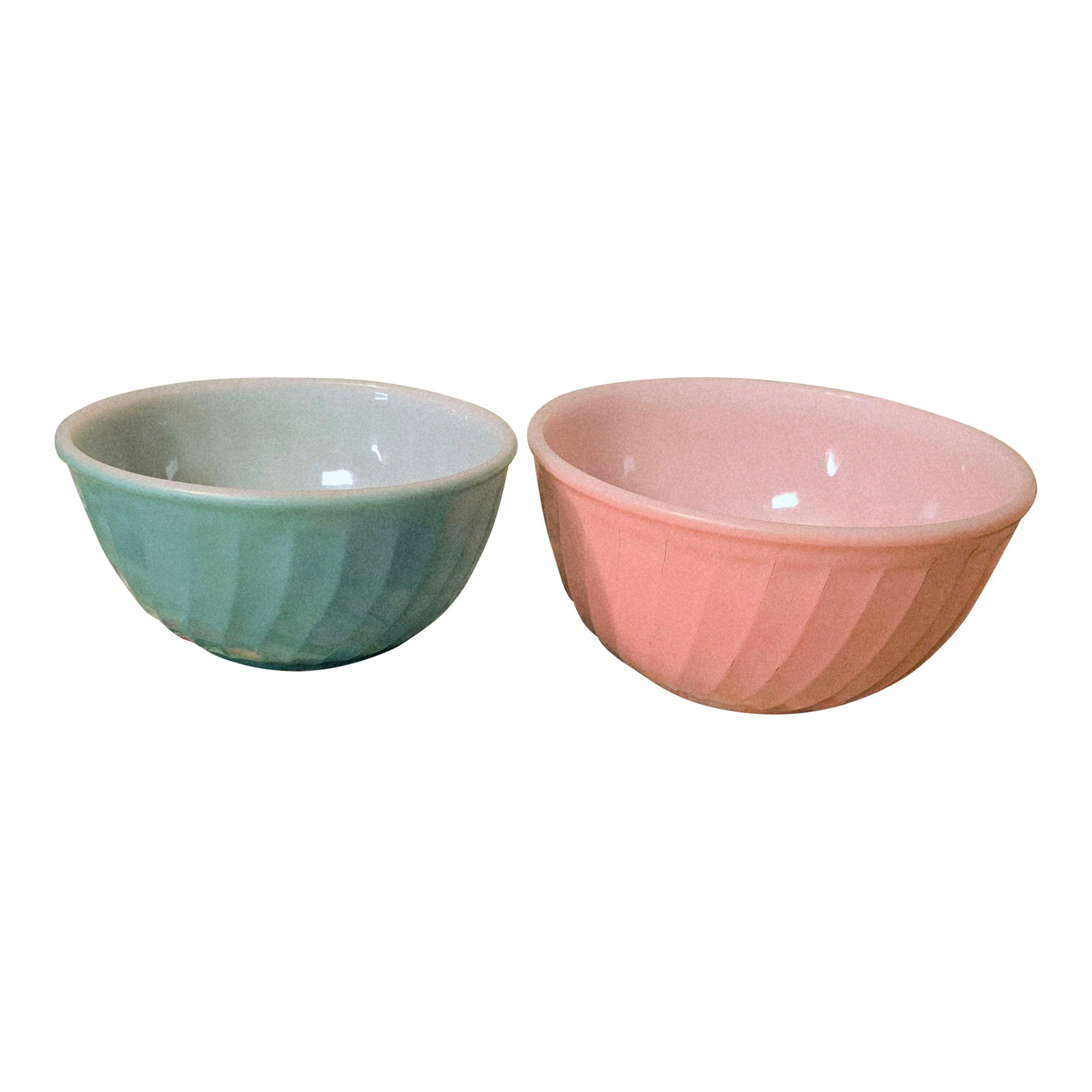 Vintage Mid-Century Modern Fire King Anchor Hocking Nesting Bowls: Beautiful, durable mixing and serving bowls. These two bowls are part of the rainbow collection manufacturerd by Anchor Hocking/ Fire king in the late 1950's. I had the honor of having my grandmother 