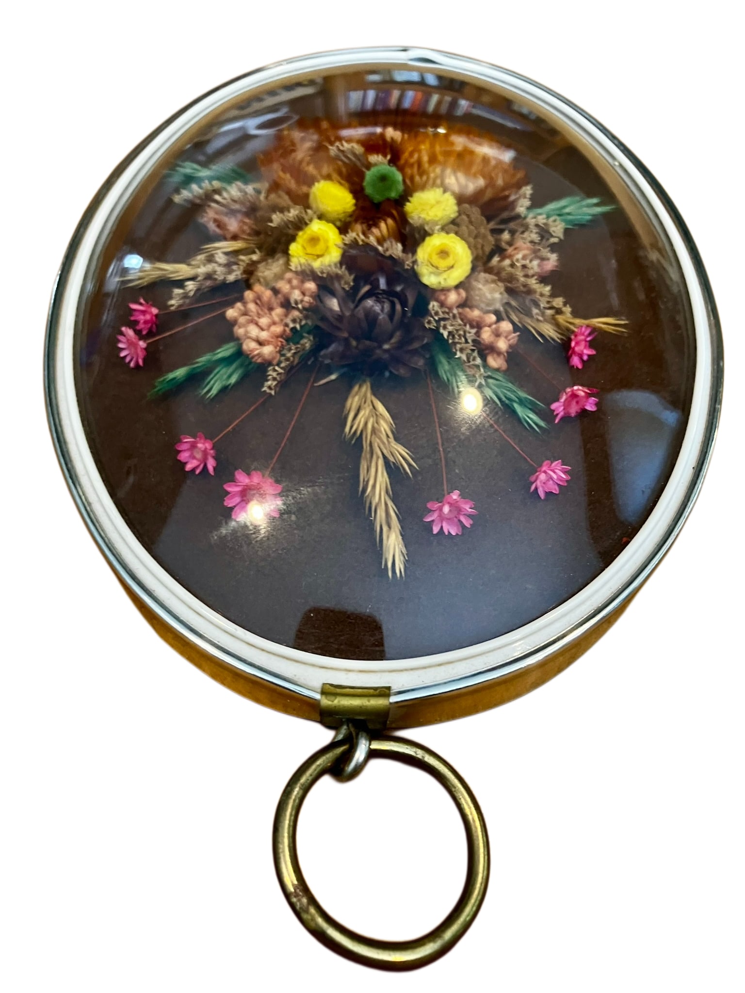 Pair of Vintage Oval Cideart Belgium Dried Floral Arrangements in a Convex Glass Dome Frames - 7