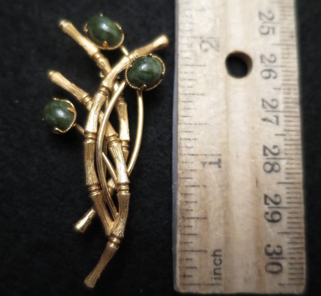 1950s Winard Bamboo Jade Brooch / Pin - 10