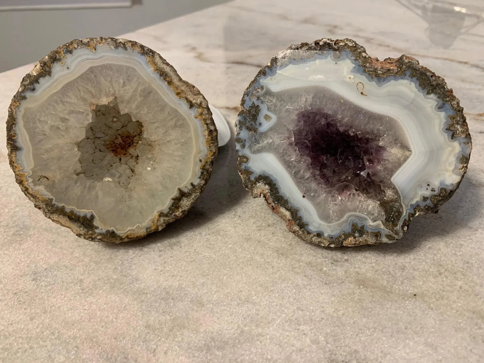 Late 18th Century Polished Split Amethyst and White Quartz Geodes - a Pair - 10
