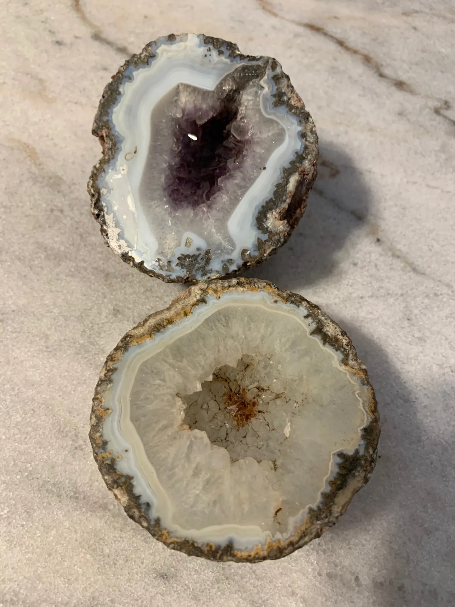 Late 18th Century Polished Split Amethyst and White Quartz Geodes - a Pair - 2