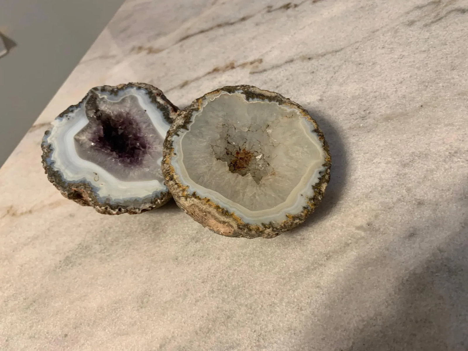 Late 18th Century Polished Split Amethyst and White Quartz Geodes - a Pair - 3