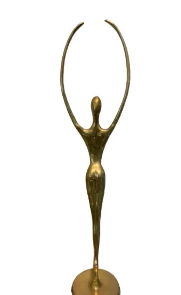 Vintage 1970s Mid-Century Modern Female Sculpture Solid Brass Dancing - 2