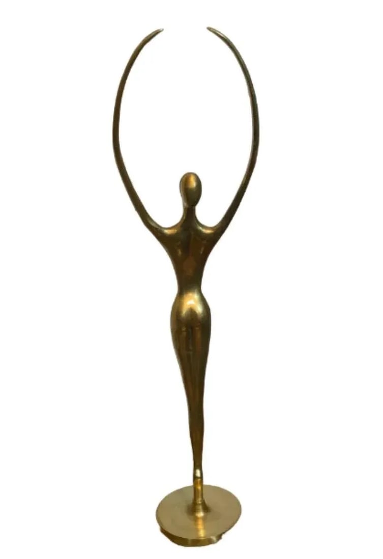 Vintage 1970s Mid-Century Modern Female Sculpture Solid Brass Dancing - 4
