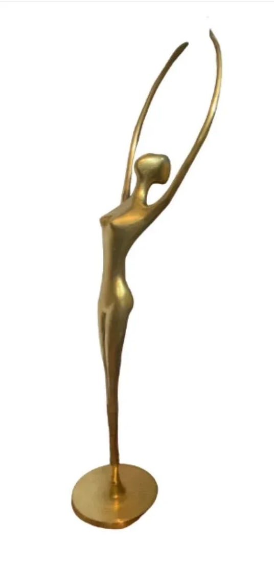 Vintage 1970s Mid-Century Modern Female Sculpture Solid Brass Dancing - 5