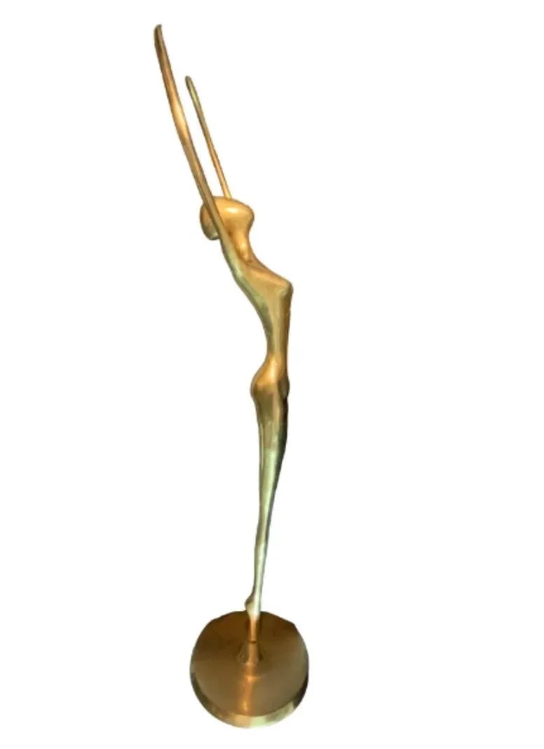 Vintage 1970s Mid-Century Modern Female Sculpture Solid Brass Dancing - 6