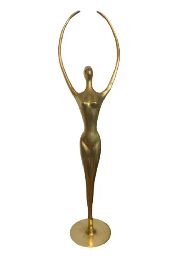 Vintage 1970s Mid-Century Modern Female Sculpture Solid Brass Dancing - 8