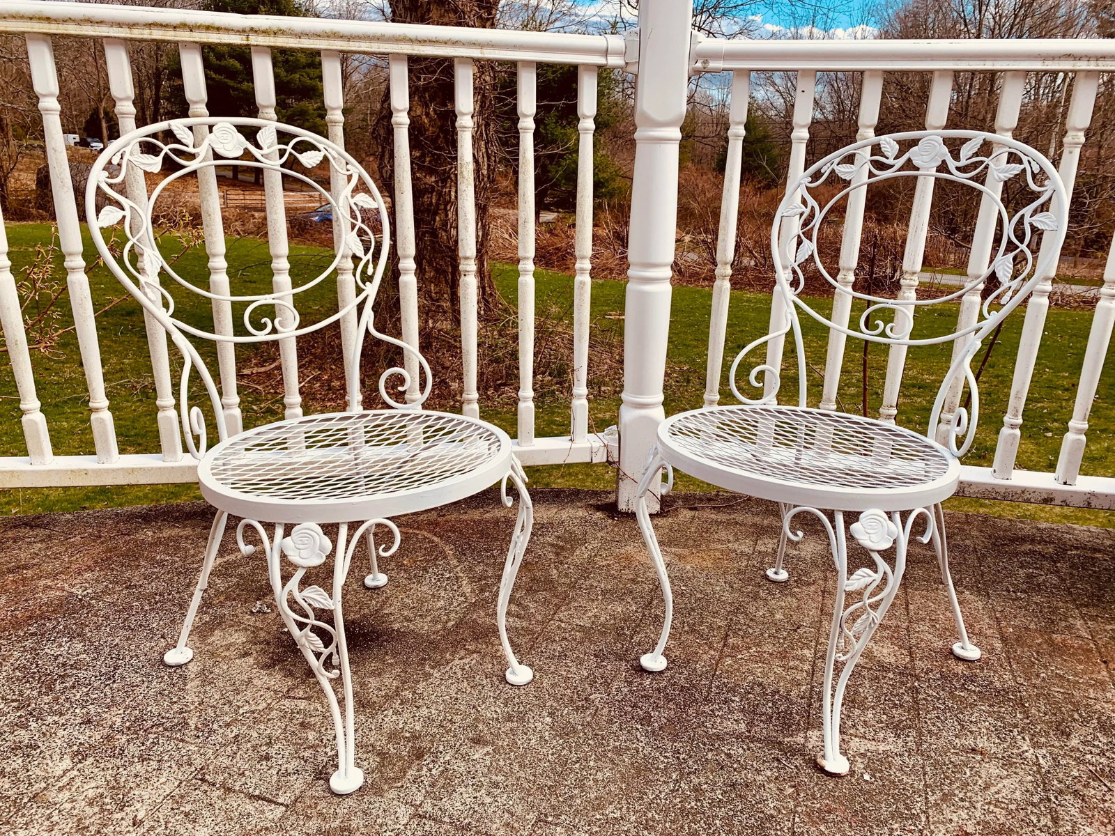 Vintage Woodard Wrought Iron Dining Chairs Chantilly Rose - 3