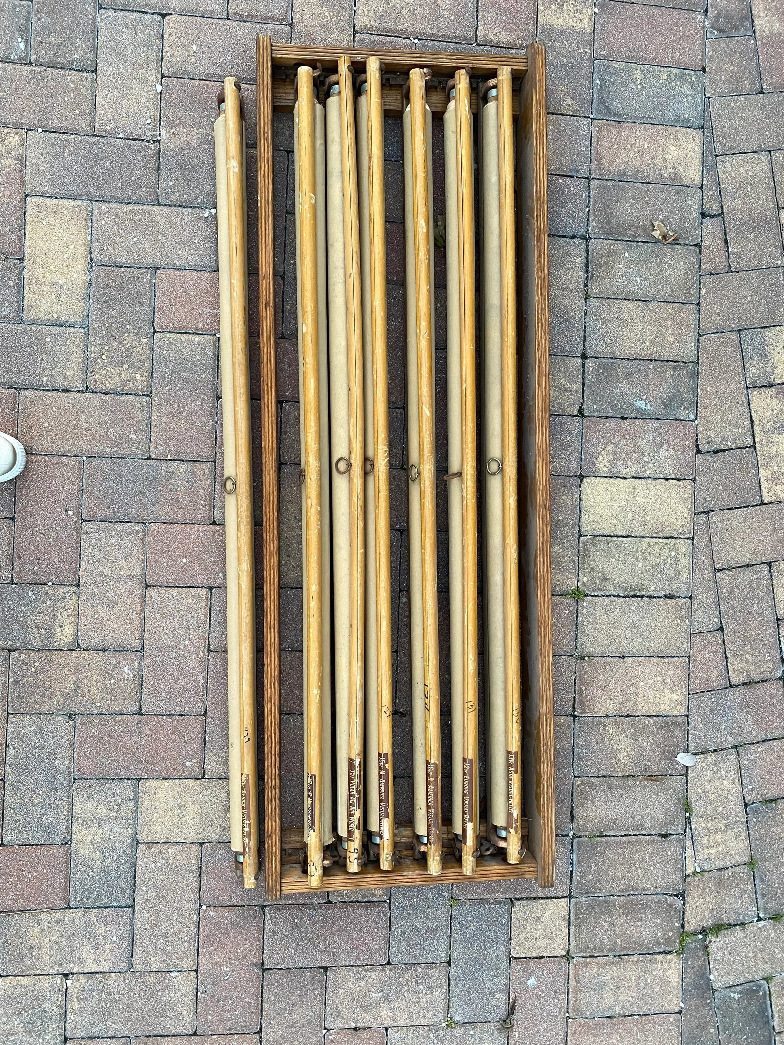 Mid 20th Century Denoyer Geppert Pull Down Maps in Oak Frames - Set of 7 - 7
