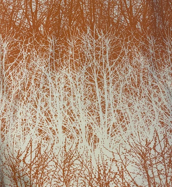 Vintage Vera Neumann Birches Fabric Bolt: New old stock very rare and sought after Vera Neumann "Birches" Fabric in orange and white designed by Neumann and manufactured by Schumacher Total of 14 yards to be sold as full bolt only. 56" wide