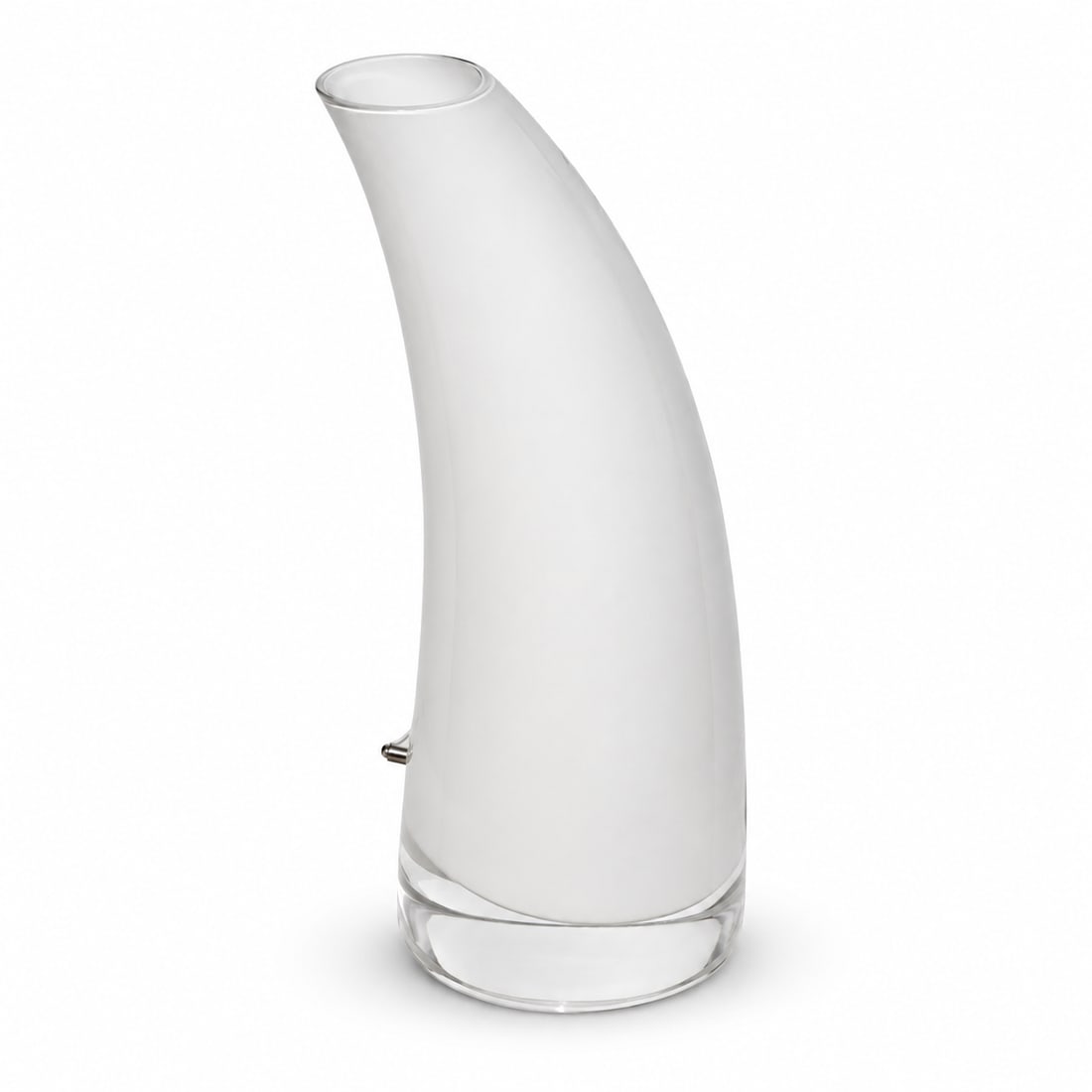Italian Murano Style Glass Blown Table Lamp - Signed: Vintage Italian hand blown white glass table lamp. This piece is signed by the artist and is made up of a thick glass cylinder in a horn-like curved shape. Produces a nice, calming glow in any living 