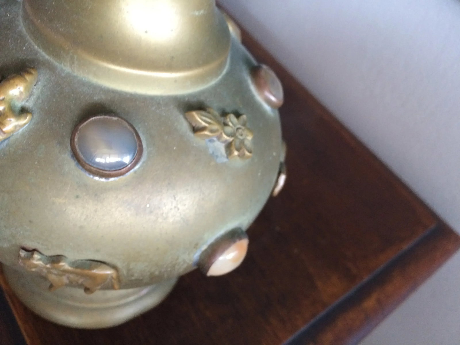 Pair of Mid 20th Century Tibetan Middle-Eastern Style Lamps With Cabochon Details - 3