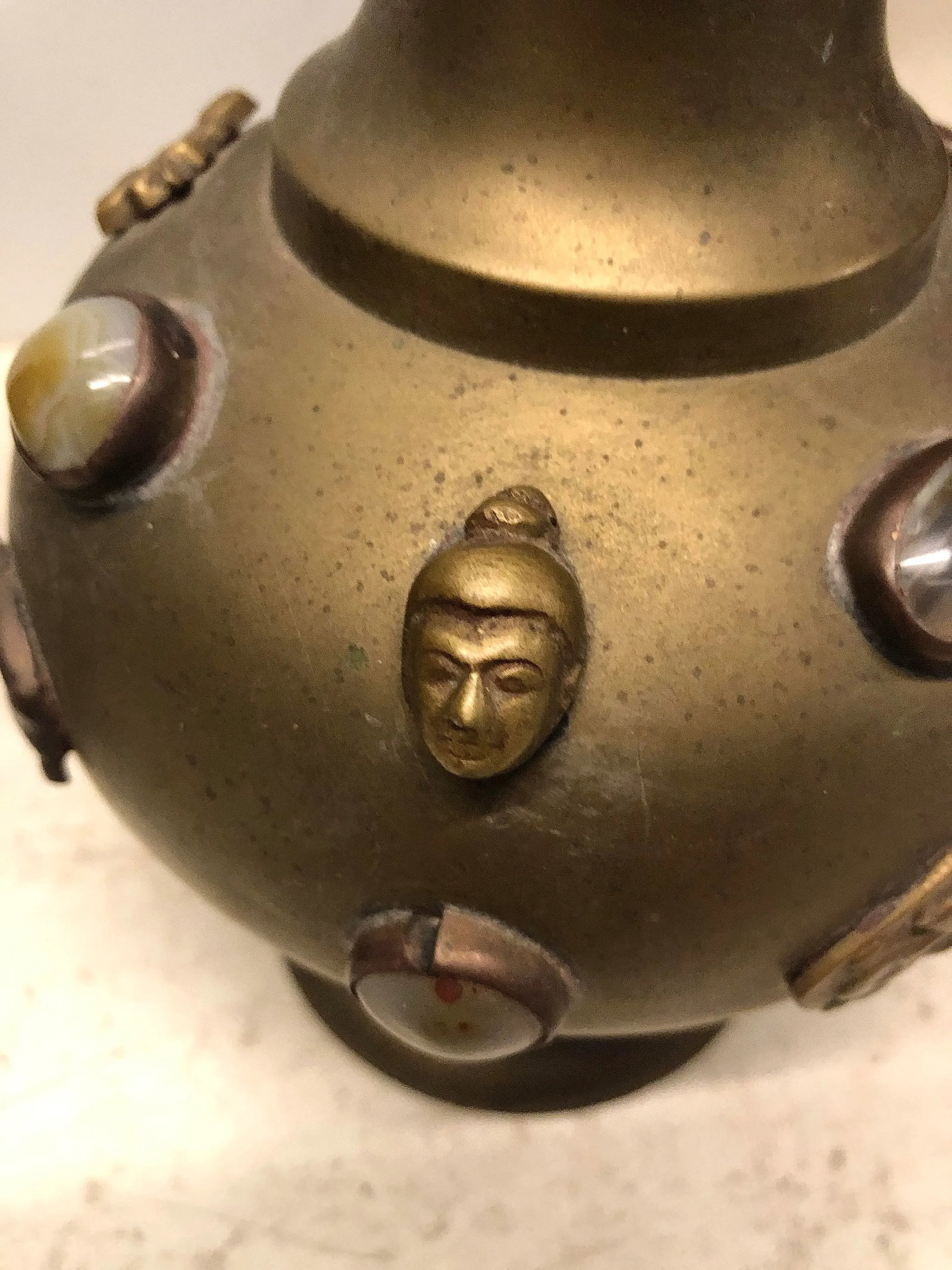 Pair of Mid 20th Century Tibetan Middle-Eastern Style Lamps With Cabochon Details - 5