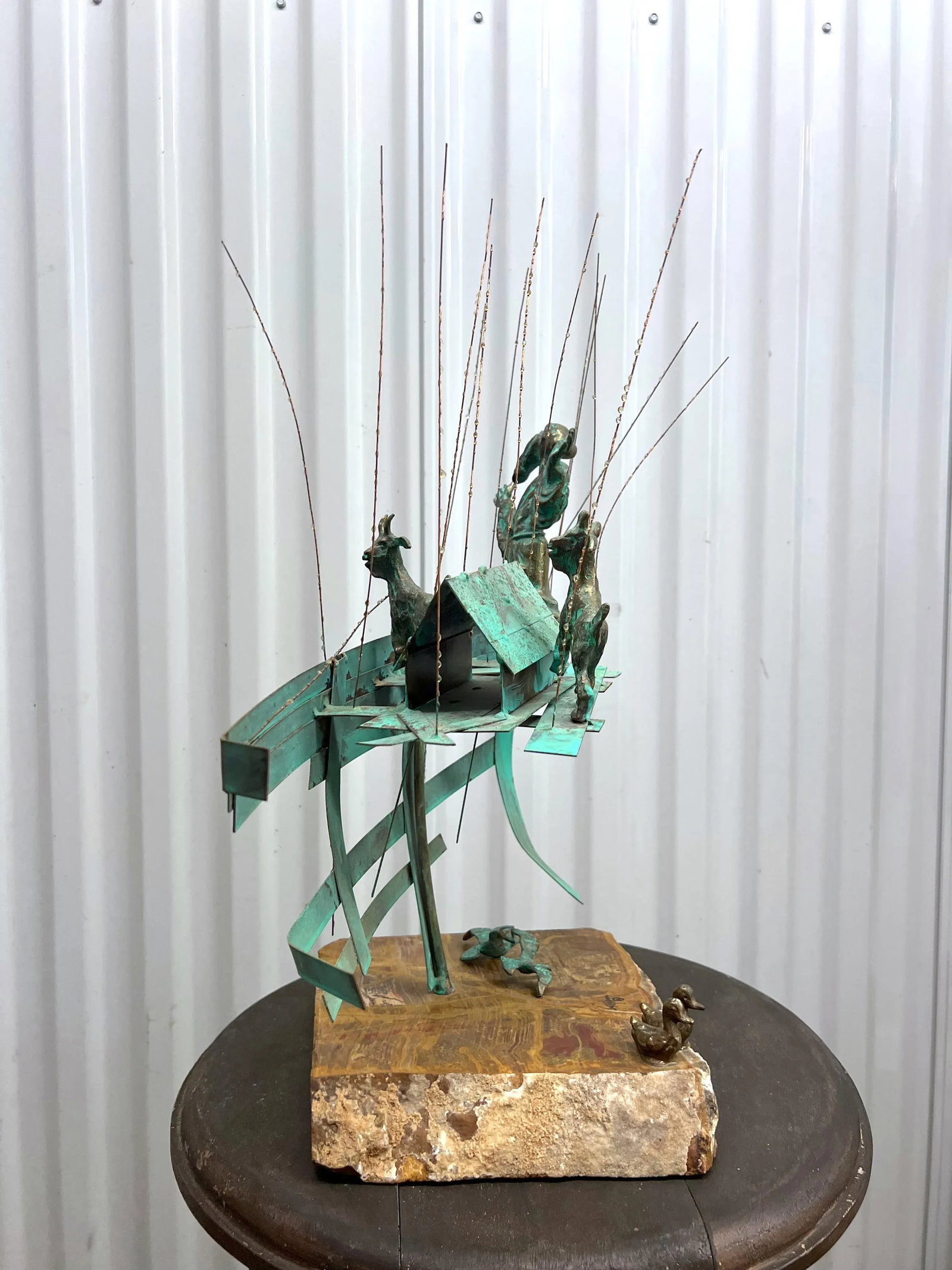 Mid 20th Century Bijan Signed Metal Art Ship With Man and Goats Sculpture - 11