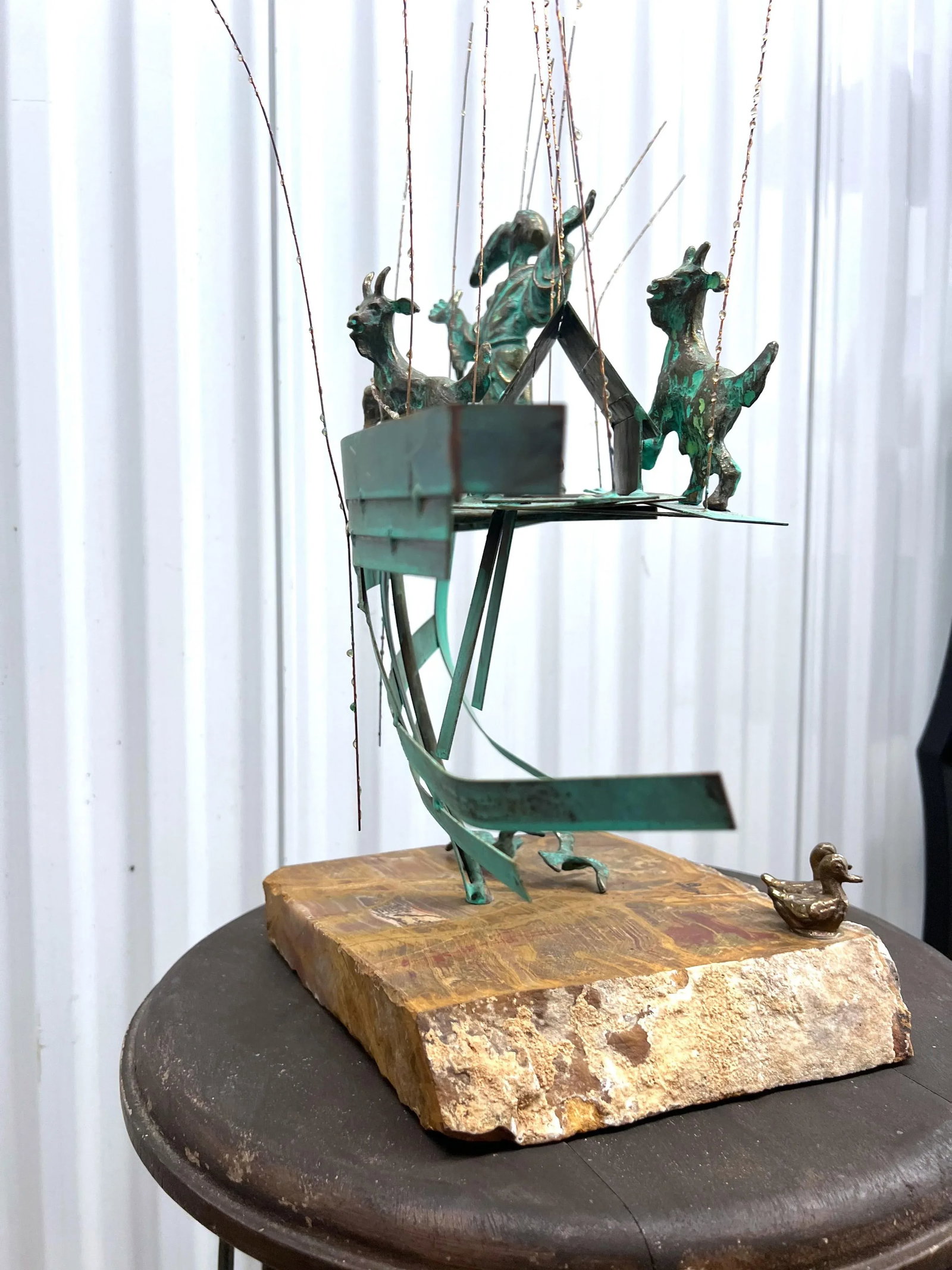 Mid 20th Century Bijan Signed Metal Art Ship With Man and Goats Sculpture - 12