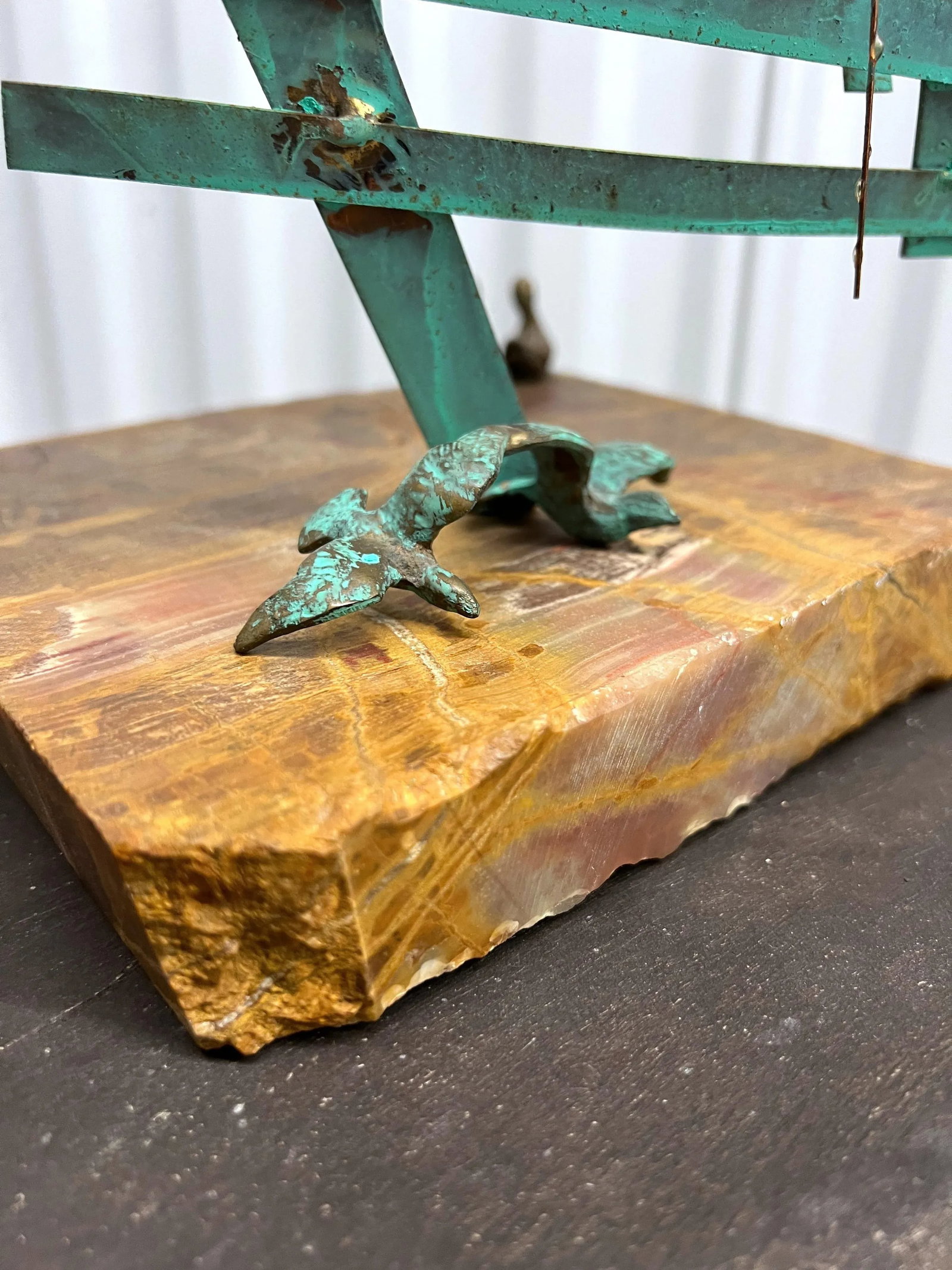 Mid 20th Century Bijan Signed Metal Art Ship With Man and Goats Sculpture - 3