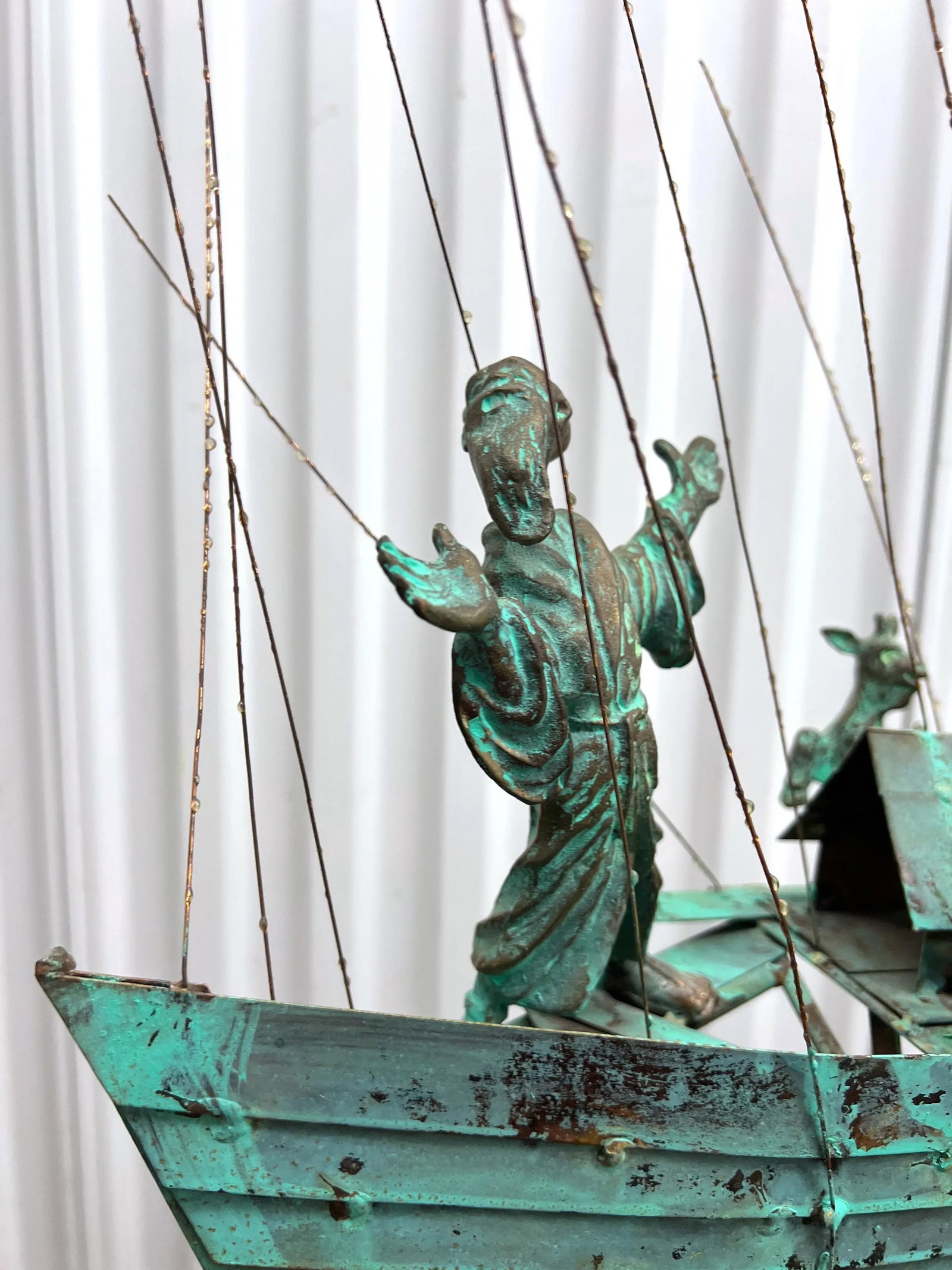 Mid 20th Century Bijan Signed Metal Art Ship With Man and Goats Sculpture - 4
