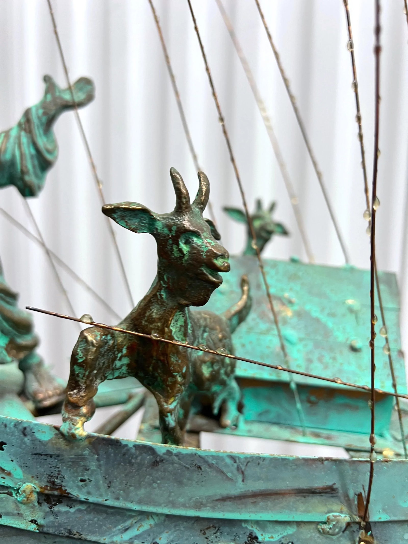 Mid 20th Century Bijan Signed Metal Art Ship With Man and Goats Sculpture - 5