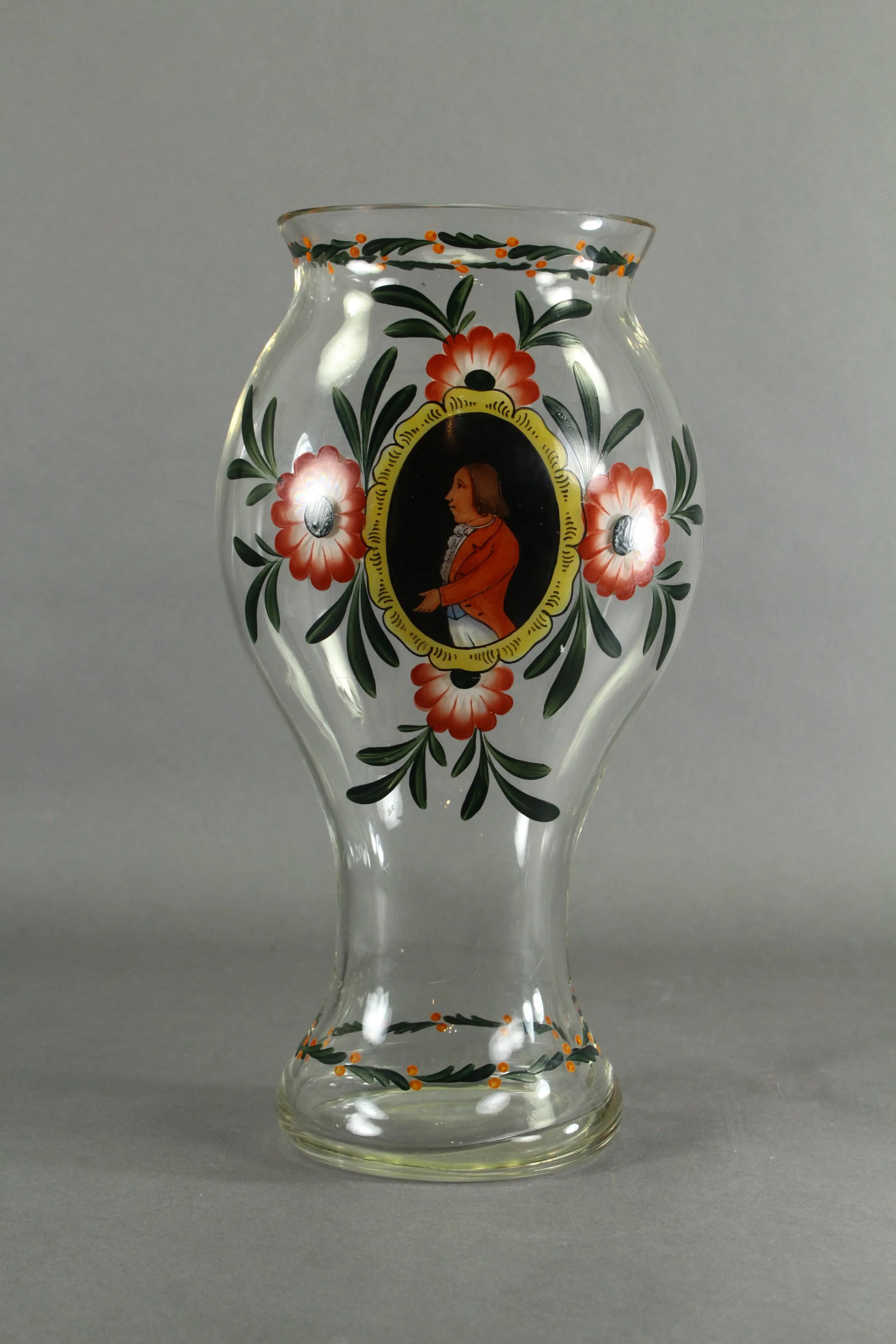18th Century Vase Silesian Hand Blown Glass With Painted Portrait - 2