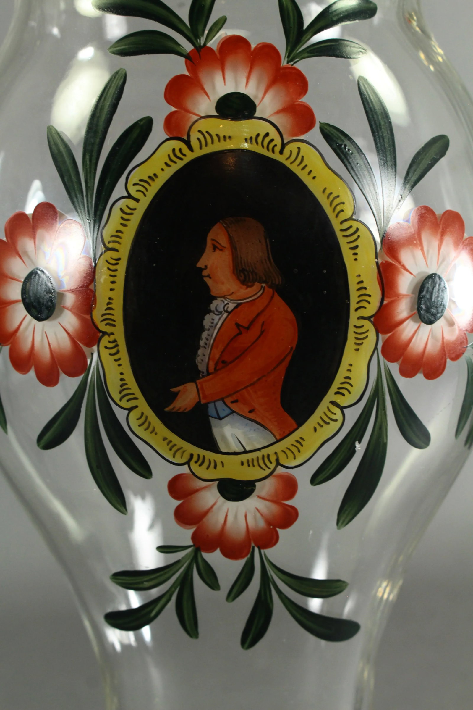 18th Century Vase Silesian Hand Blown Glass With Painted Portrait - 3