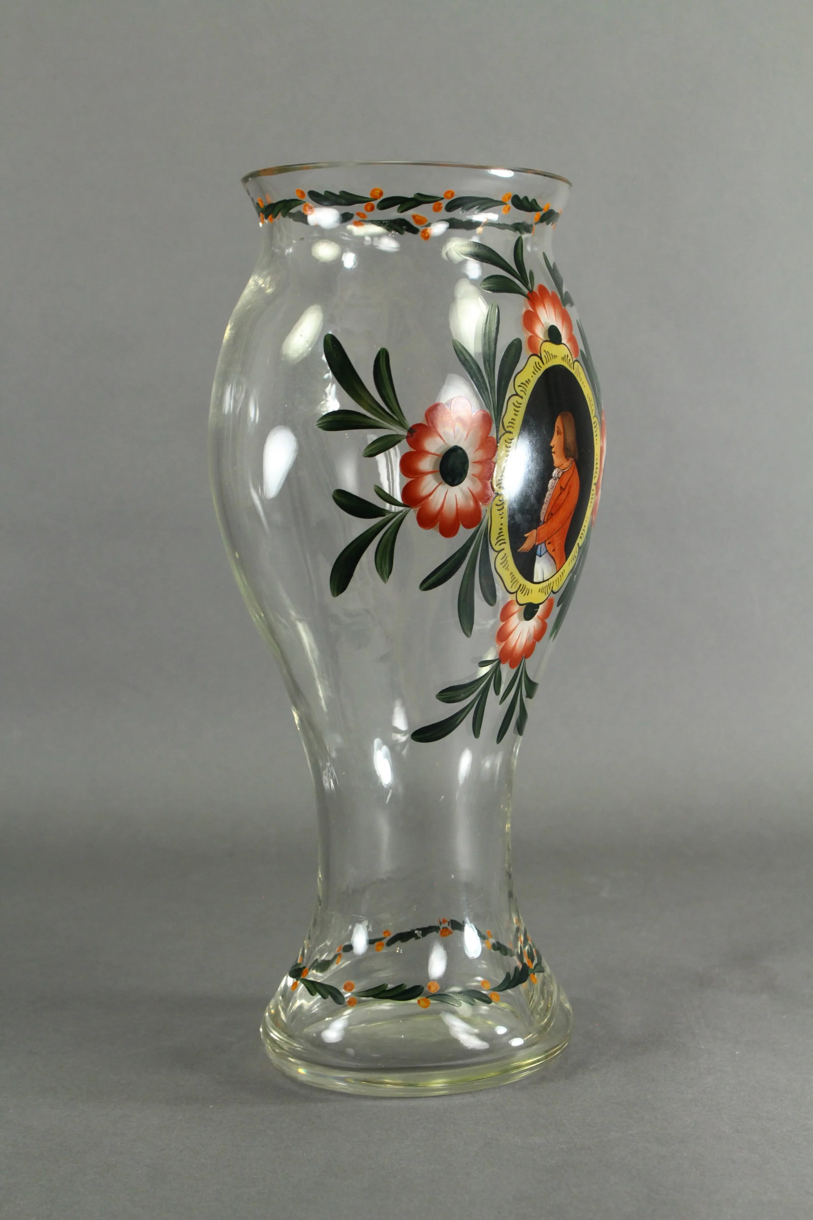 18th Century Vase Silesian Hand Blown Glass With Painted Portrait - 4