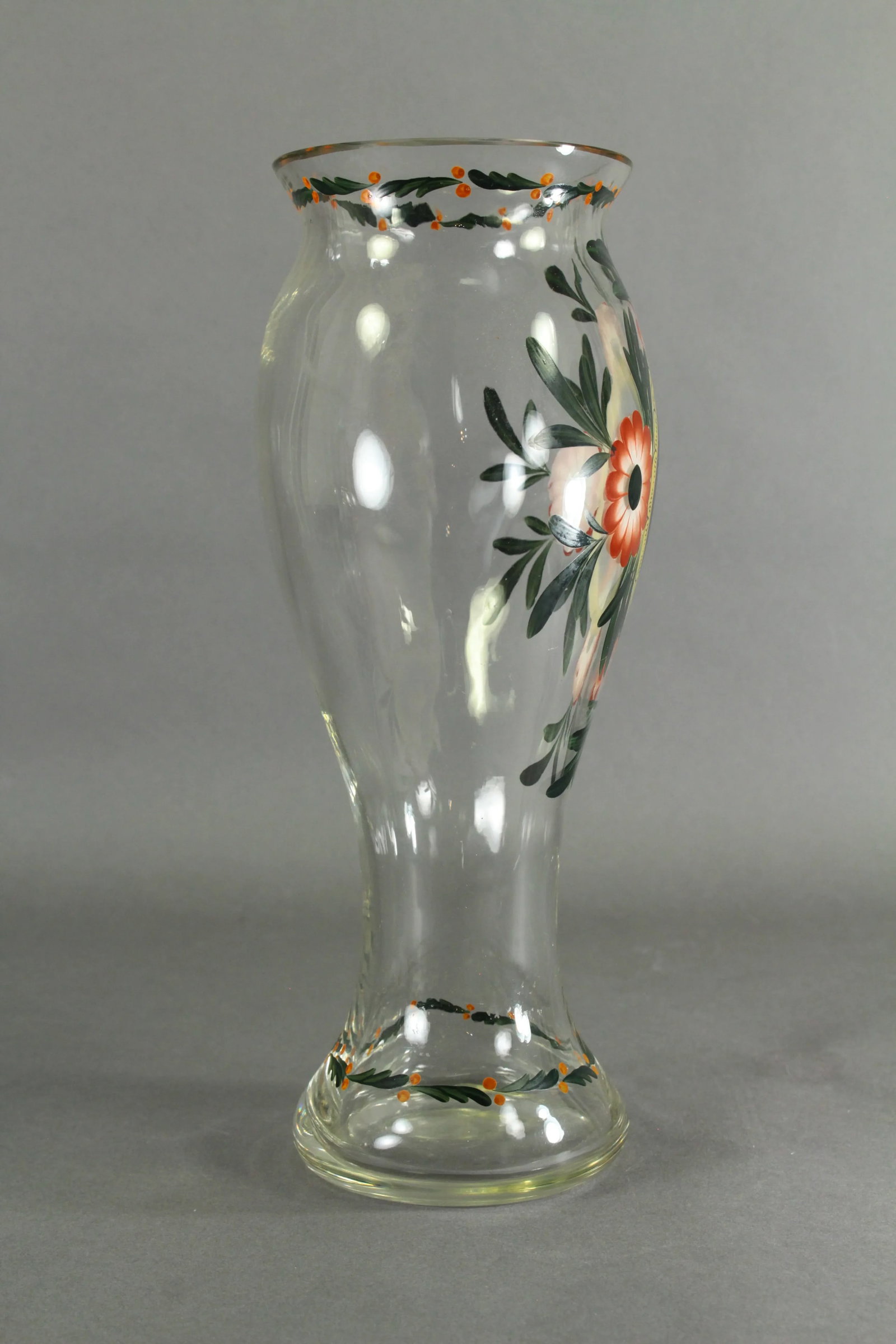 18th Century Vase Silesian Hand Blown Glass With Painted Portrait - 5