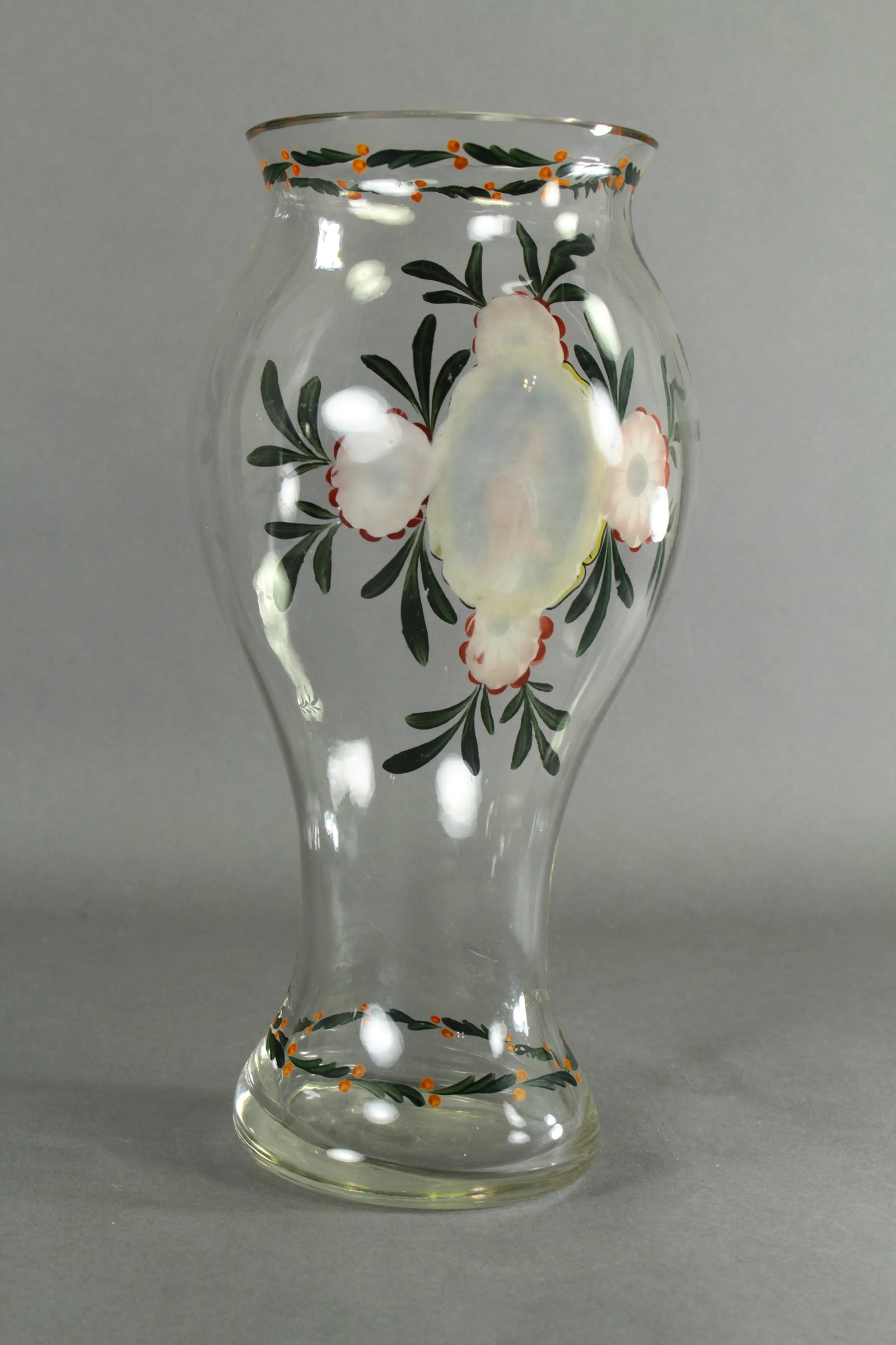 18th Century Vase Silesian Hand Blown Glass With Painted Portrait - 6