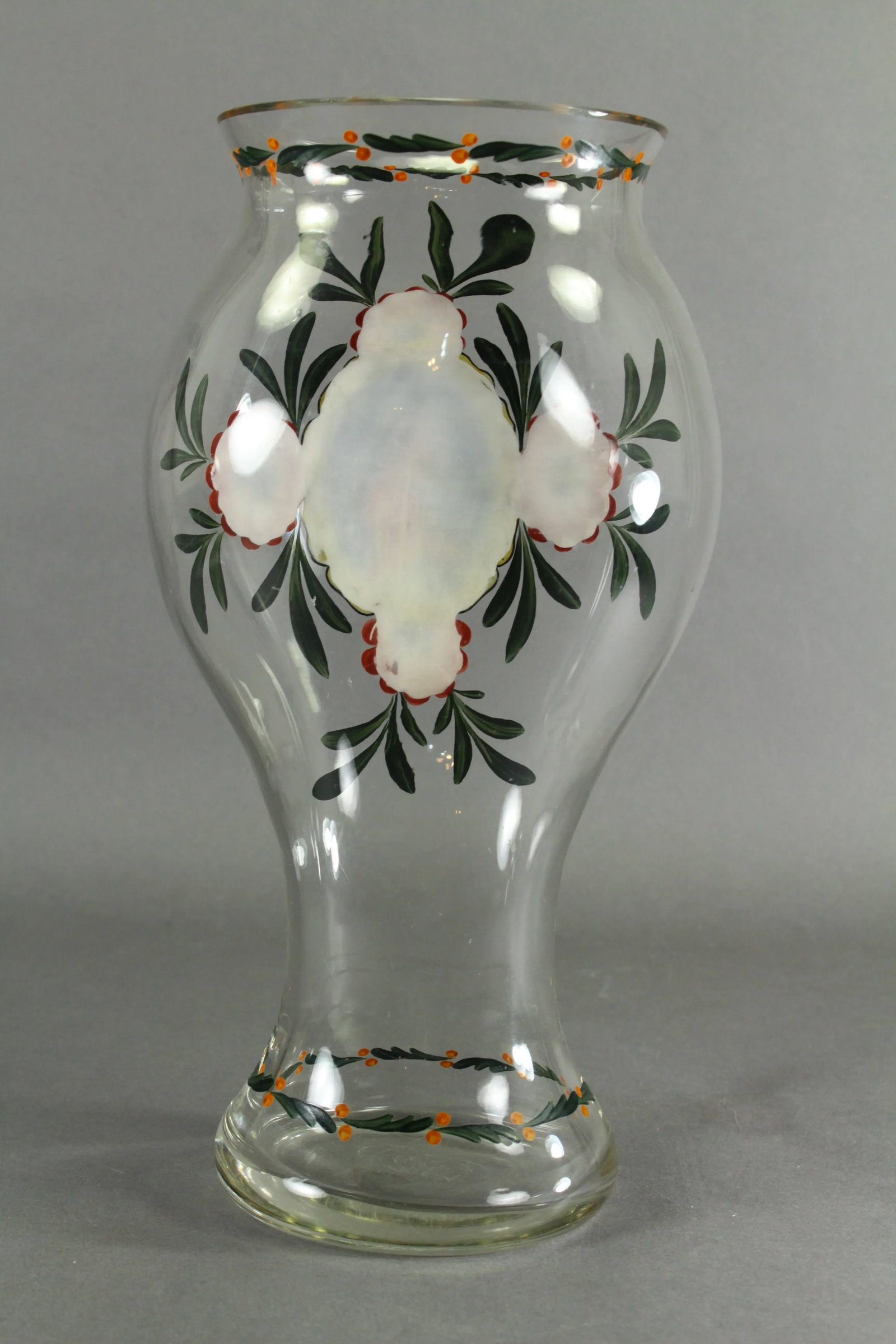 18th Century Vase Silesian Hand Blown Glass With Painted Portrait - 7